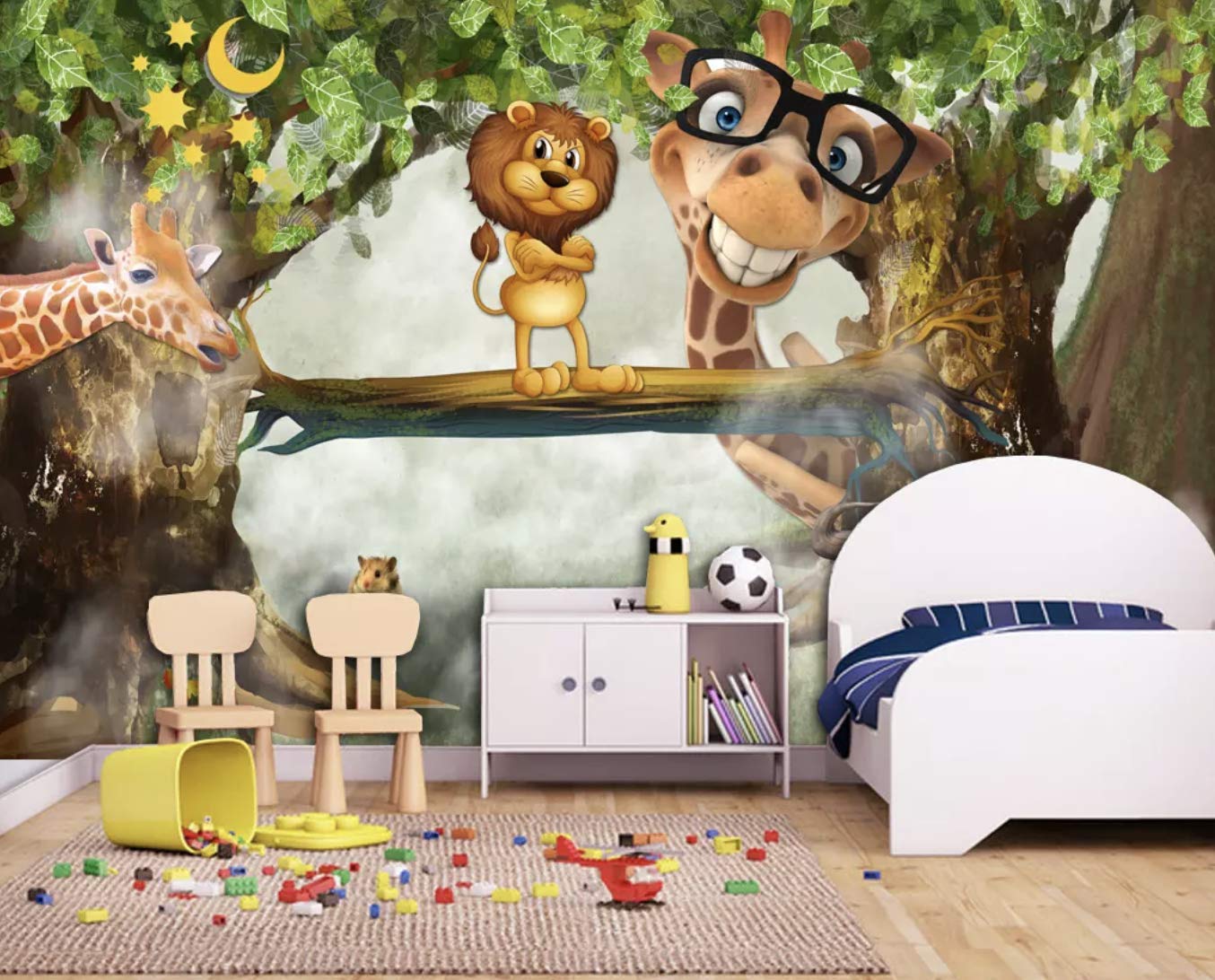 Leone e giraffa cartoon murale, 1354x1092 720p, PC