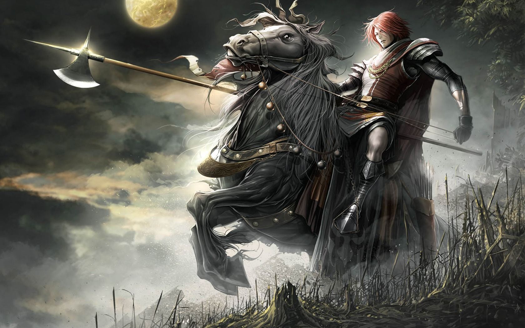 Cavaliere medievale su cavallo scuro, 1680x1050 HD Ready, Laptop