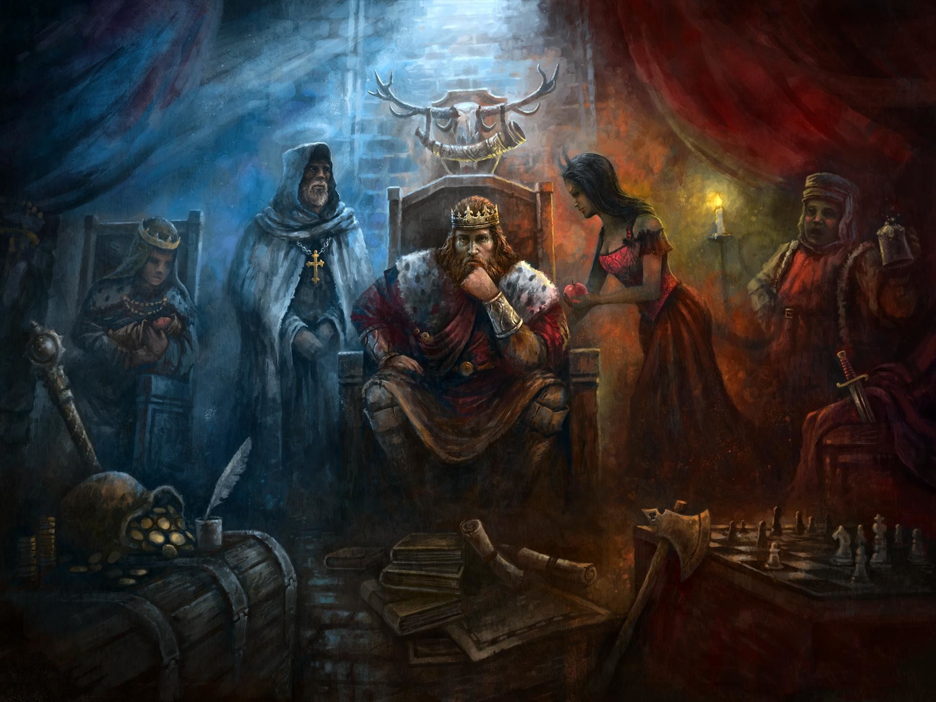 Re medievale sul trono con corte, 1920x1440 Full HD+ WUXGA, PC Desktop