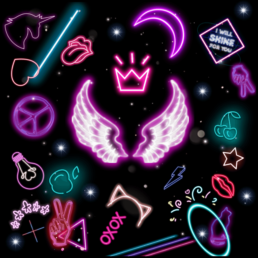 Adesivi neon ali corona luna, 1024x1024 HD, Desktop