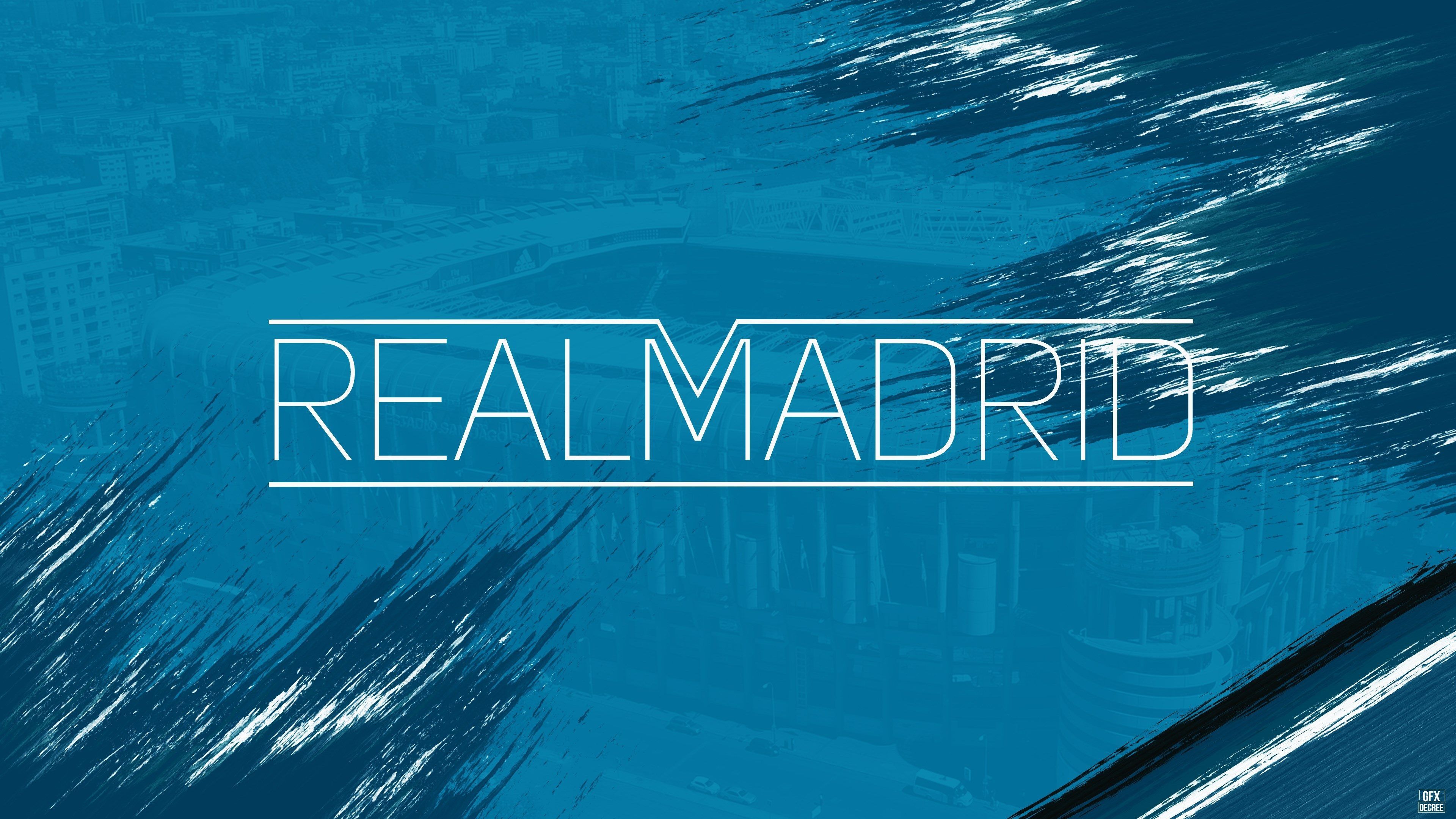 Real Madrid testo blu astratto, 3840x2160 Ultra HD, 4K TV