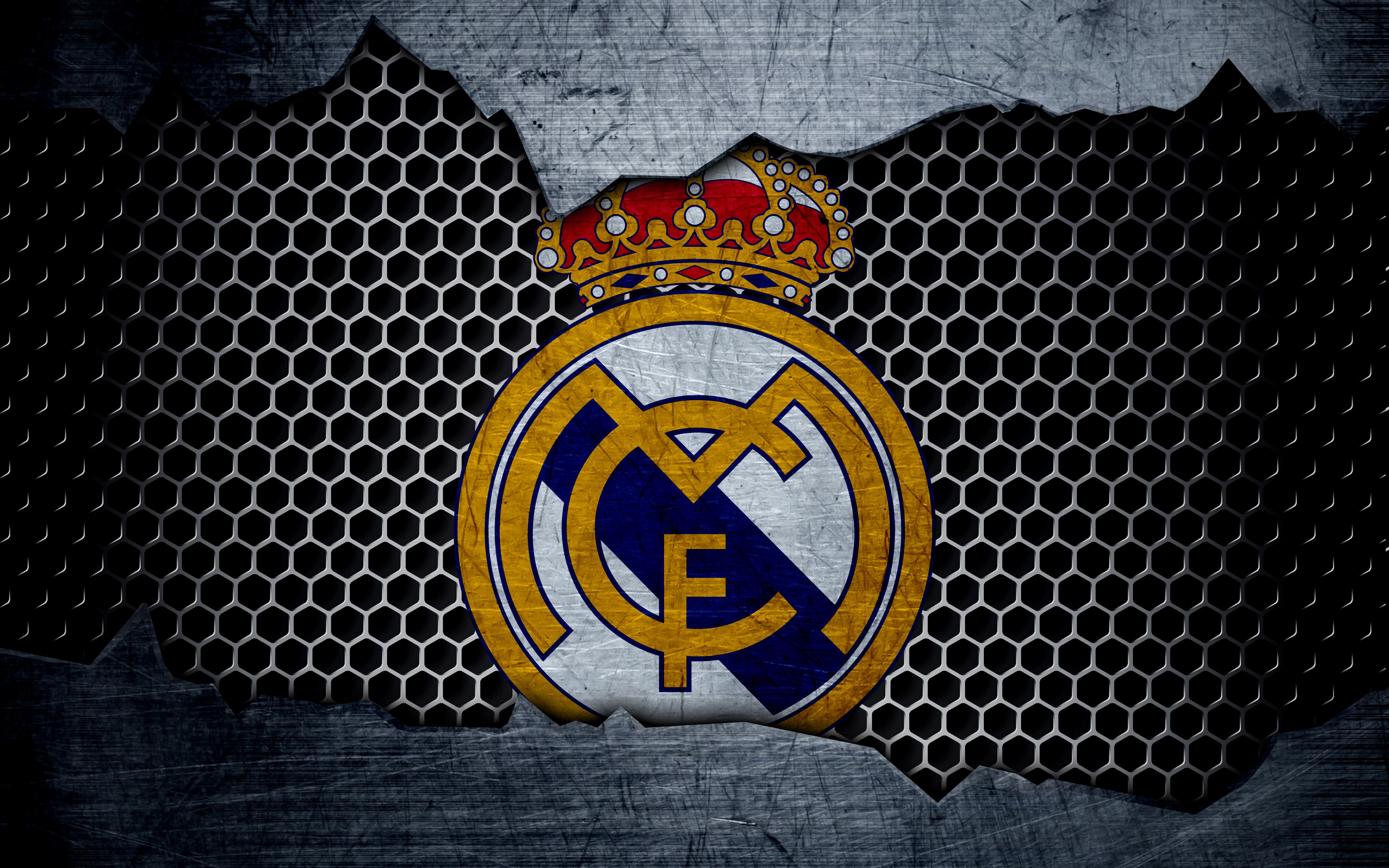 Logo Real Madrid su metallo, calcio, 3840x2400 4K, Desktop 4K