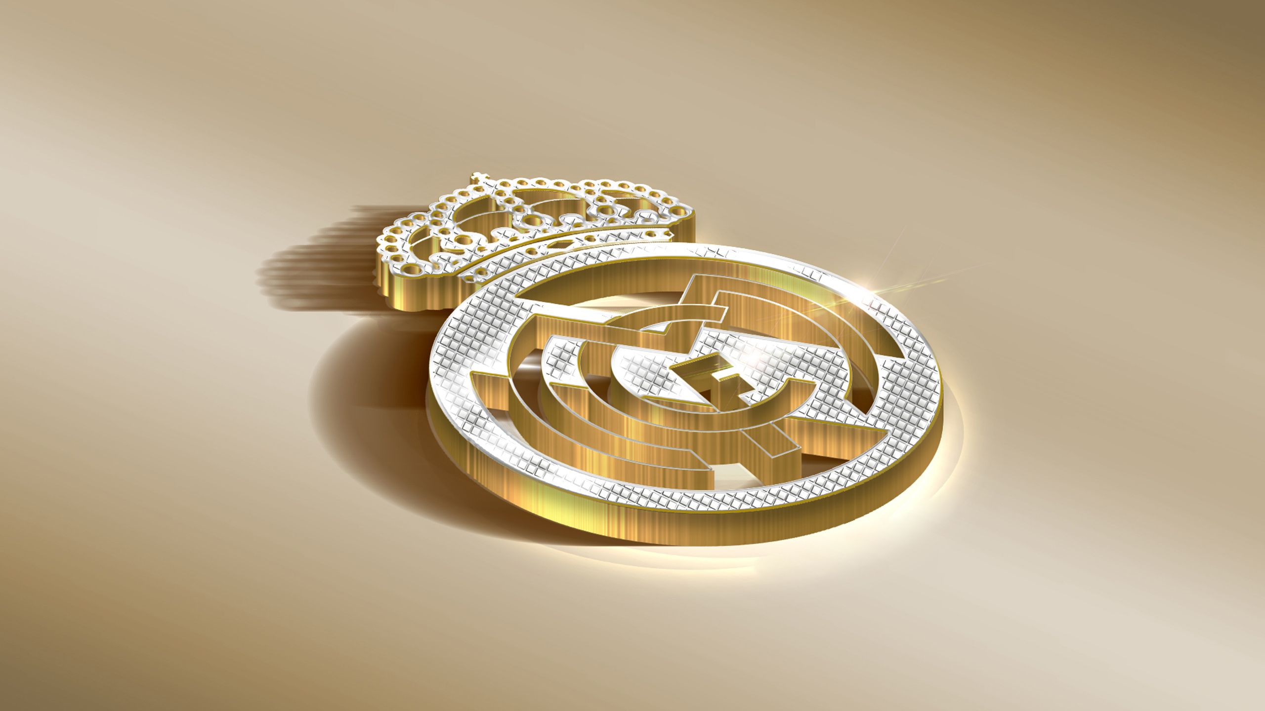 Logo Real Madrid dorato 3D, 2560x1440 1440p, Desktop