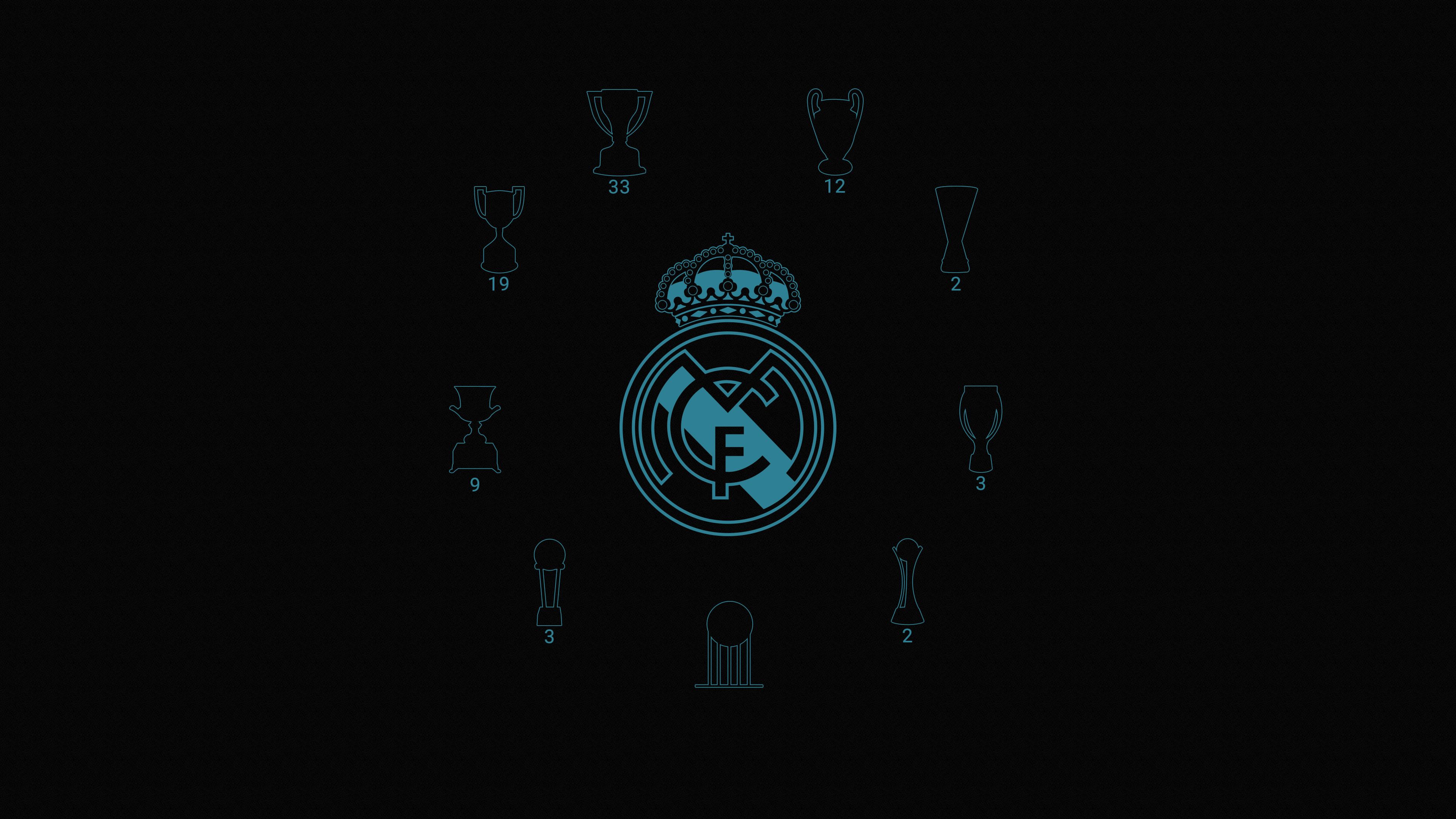 Logo Real Madrid trofei, Liga spagnola, 3840x2160 UHD, PC 4K