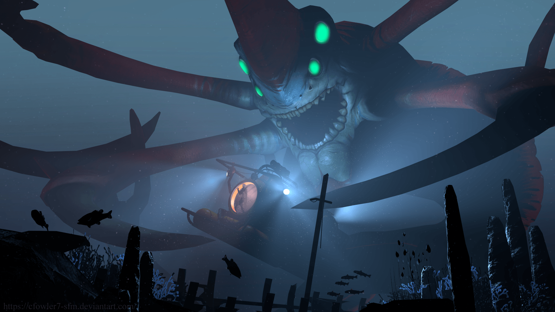 Reaper Leviathan Subnautica oceano, 1920x1080 Full HD 1080p, Laptop