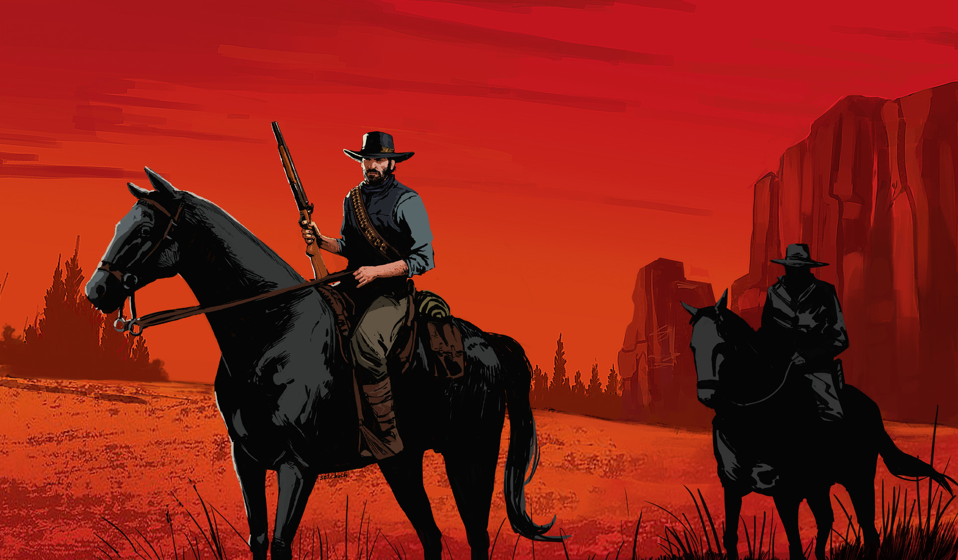 Cowboy a cavallo, deserto rosso, 1920x1124 1080p, PC