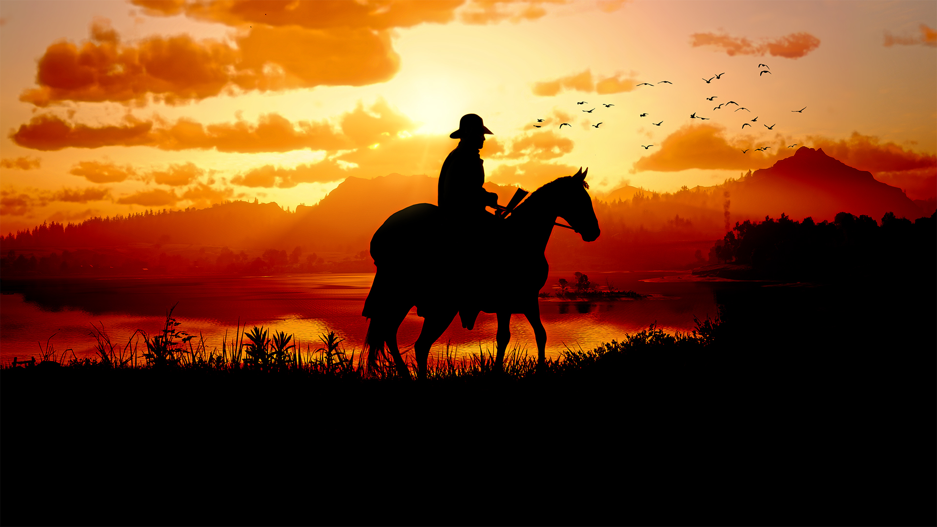 Cowboy a cavallo, tramonto, 1920x1080 Full HD 1080p, Desktop