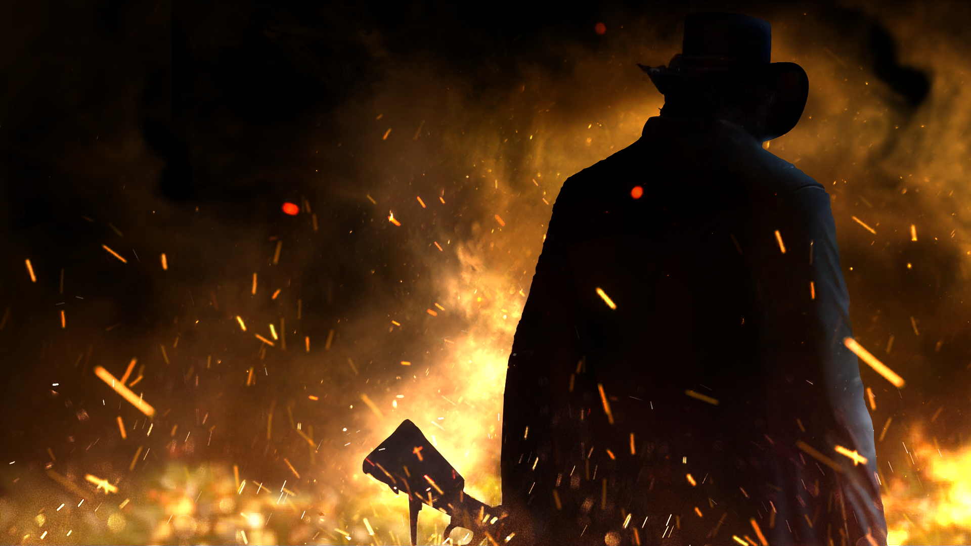 Cowboy silhouette davanti al fuoco, 1920x1080 Full HD 1080p, PC Desktop