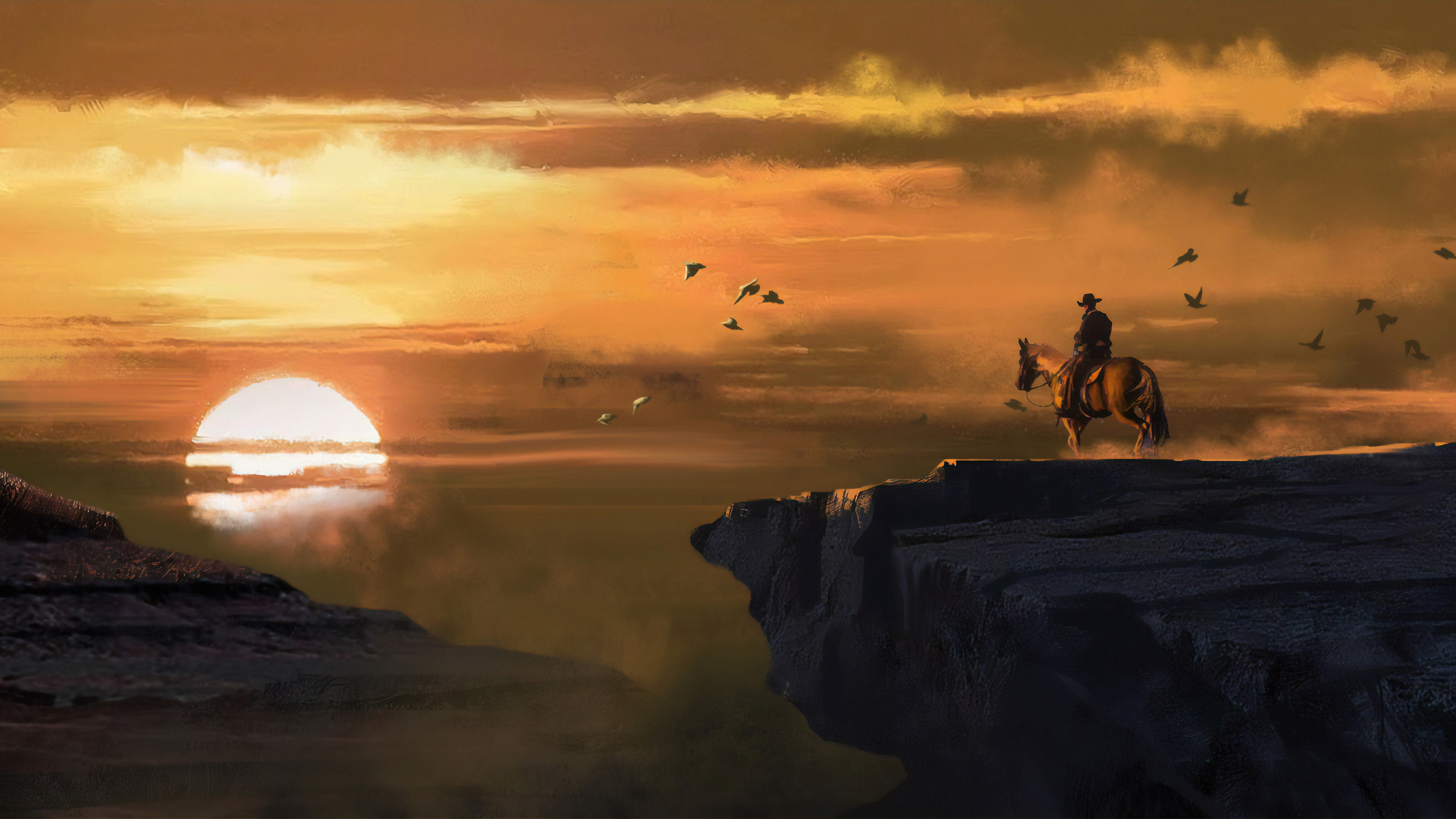 Cowboy a cavallo tramonto, 3840x2160 UHD, PC 4K