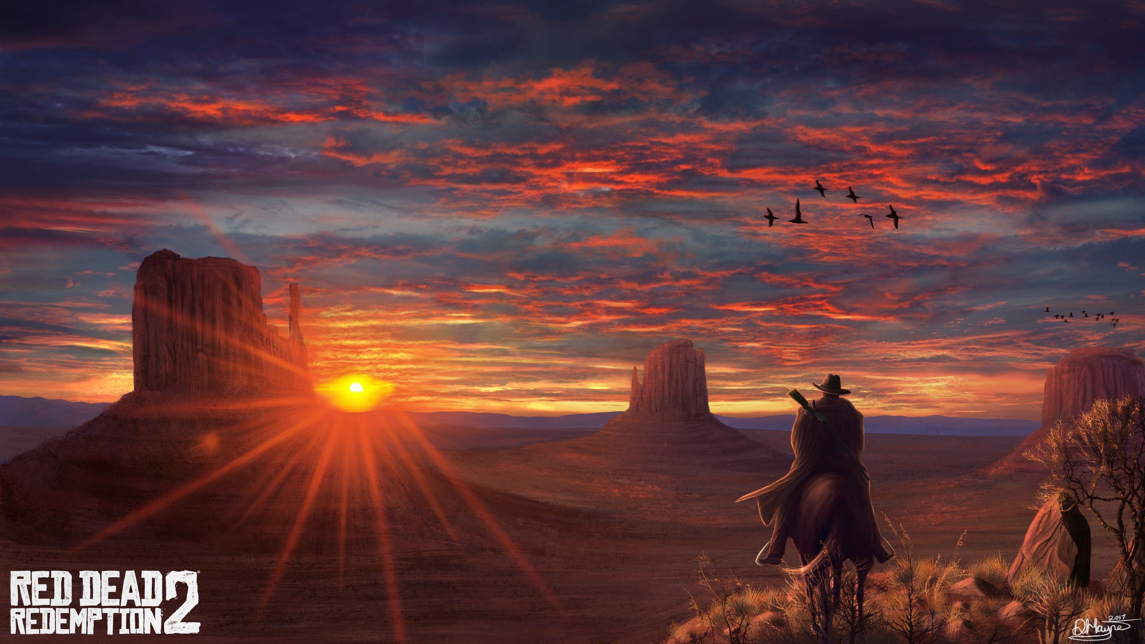 Red Dead Redemption 2 cavaliere tramonto, 3840x2160 4K Ultra HD, Monitor 4K