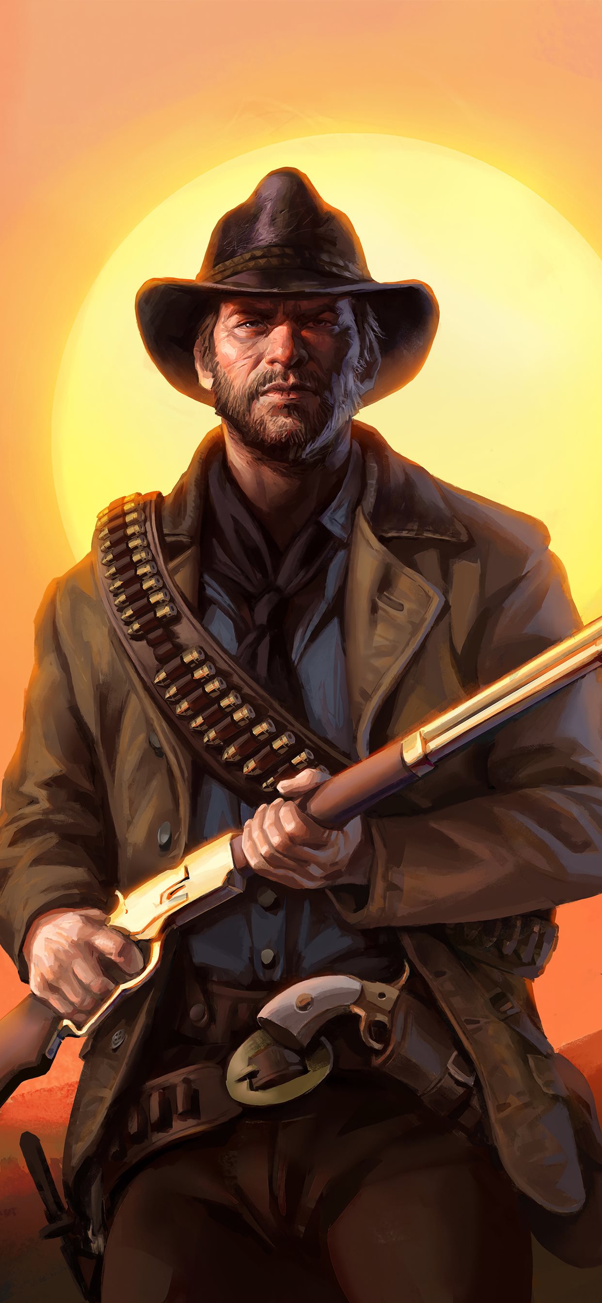Cowboy con fucile, tramonto, 1242x2688 Verticale, iPhone Pro Max