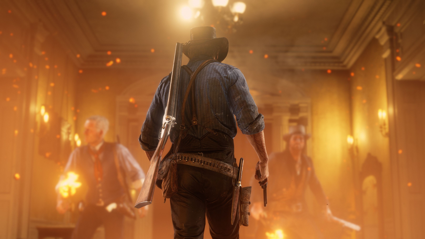 Cowboy con fucile, esplosione, 1366x768 720p, Laptop