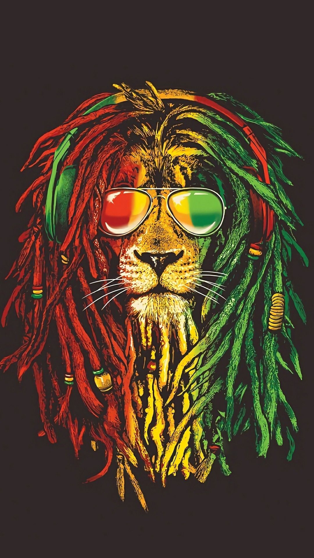 Leone rasta con cuffie colorate, 1080x1920 Verticale, Mobile
