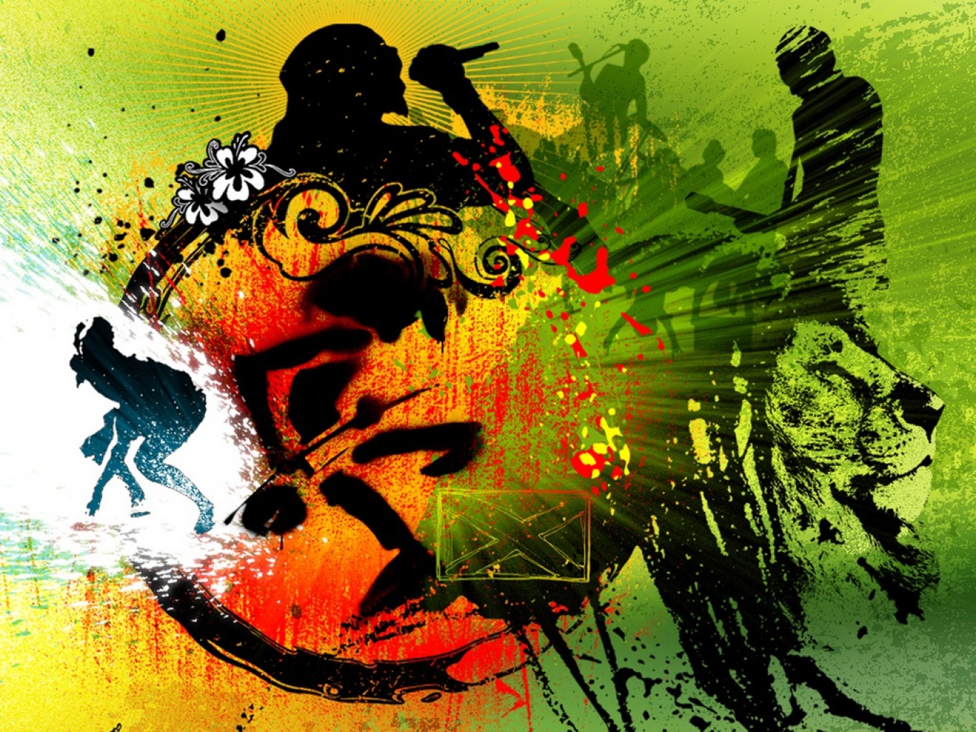Silhouette cantante reggae e leone, 1366x1024 HD, Desktop
