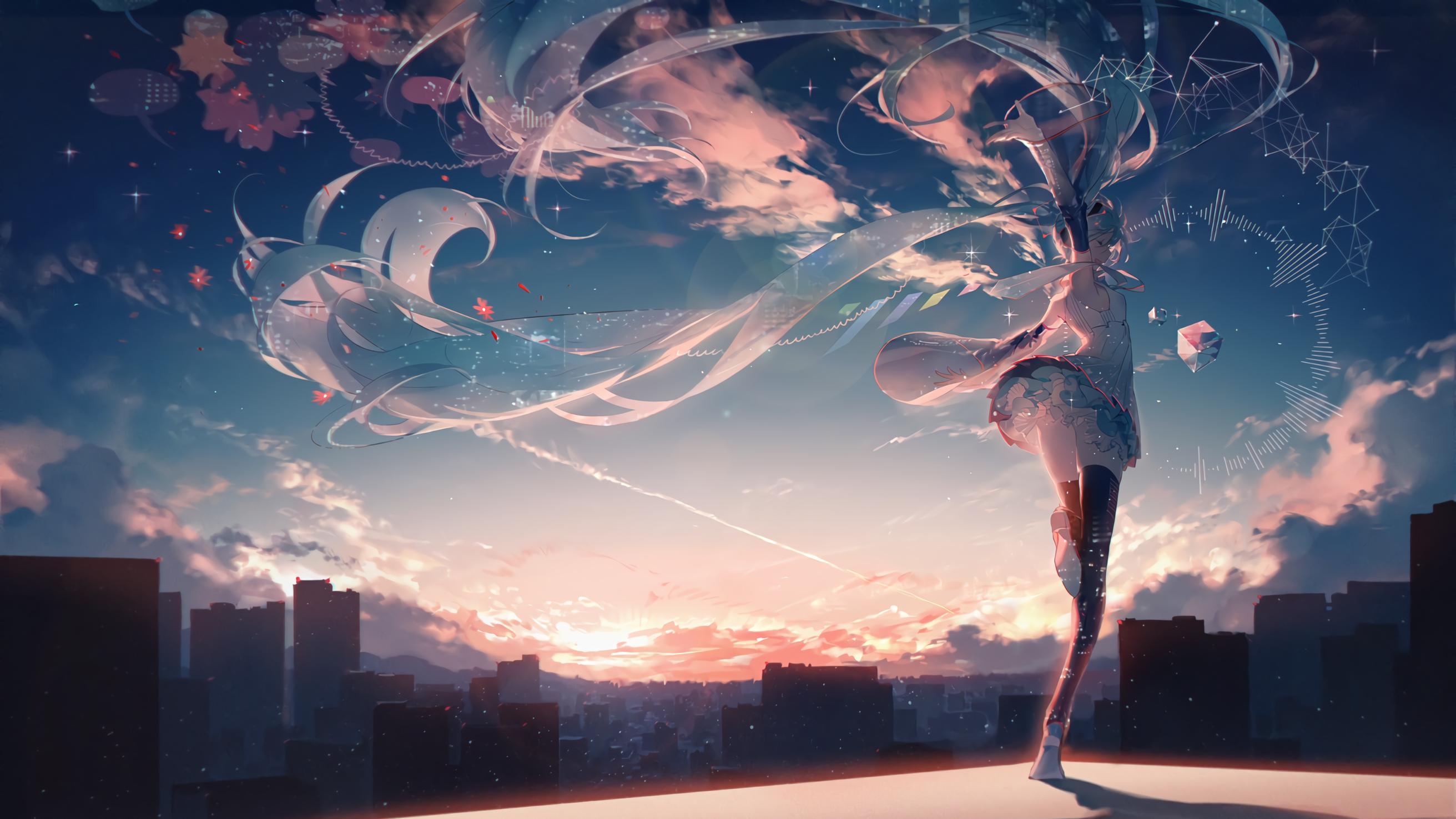 anime ragazza citta tramonto, 2623x1475 QHD, Laptop