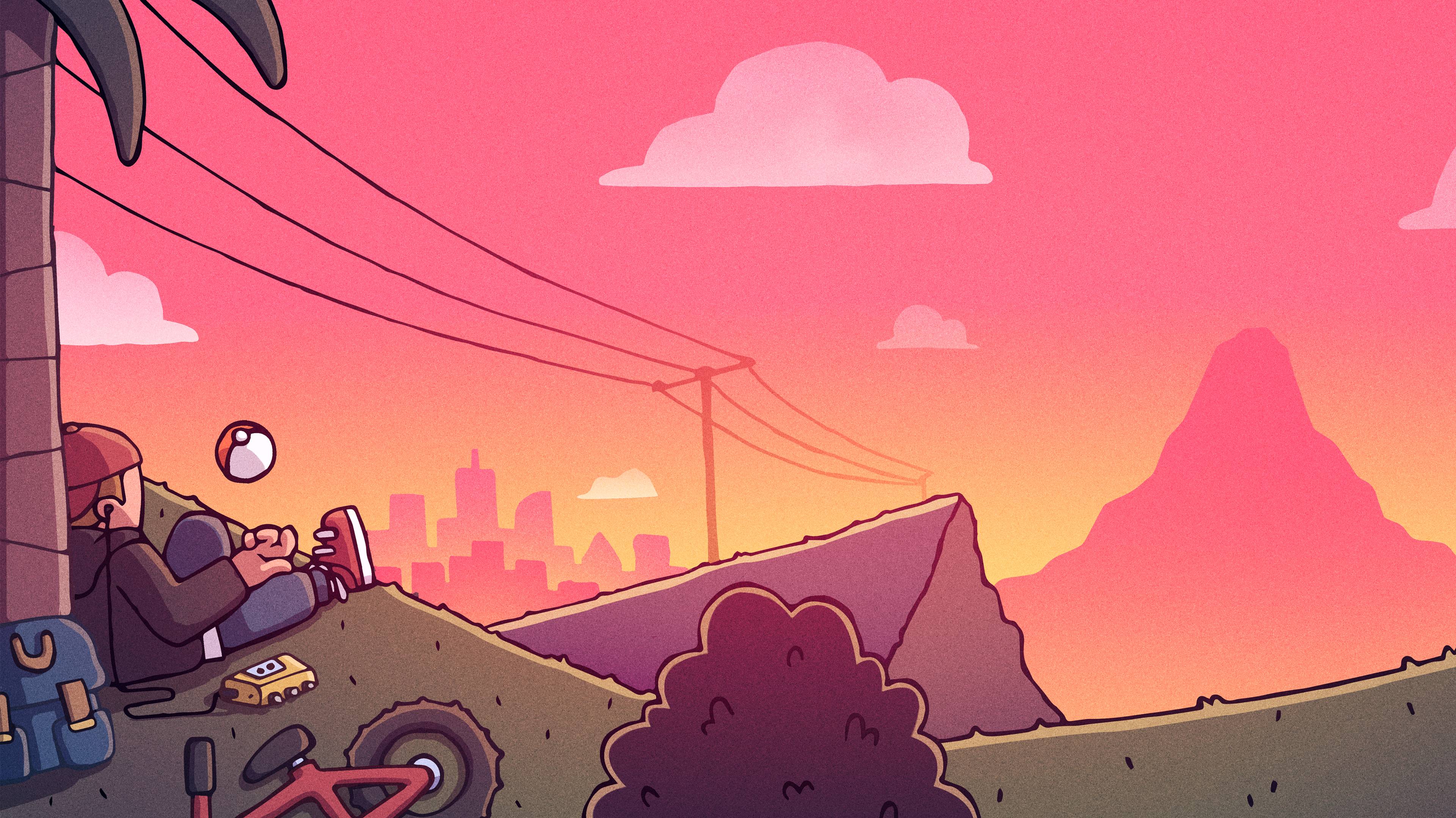 illustrazione ragazzo skate tramonto, 3840x2160 4K, Desktop 4K