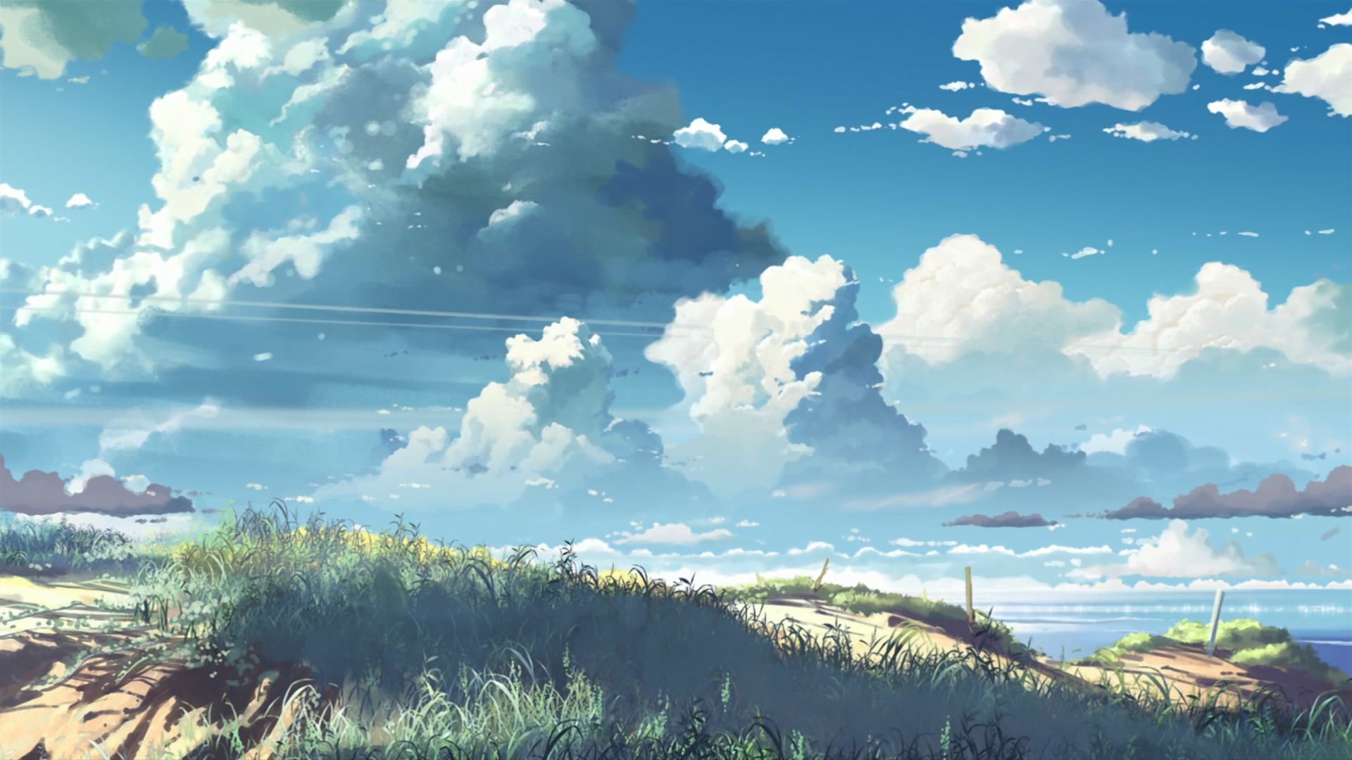 prato cielo nuvole anime, 1920x1080 Full HD, PC