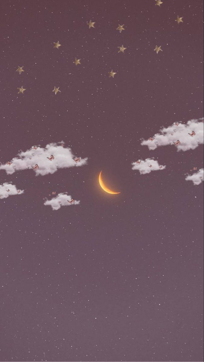 luna crescente stelle nuvole illustrazione, 676x1200 Full HD Verticale, Smartphone