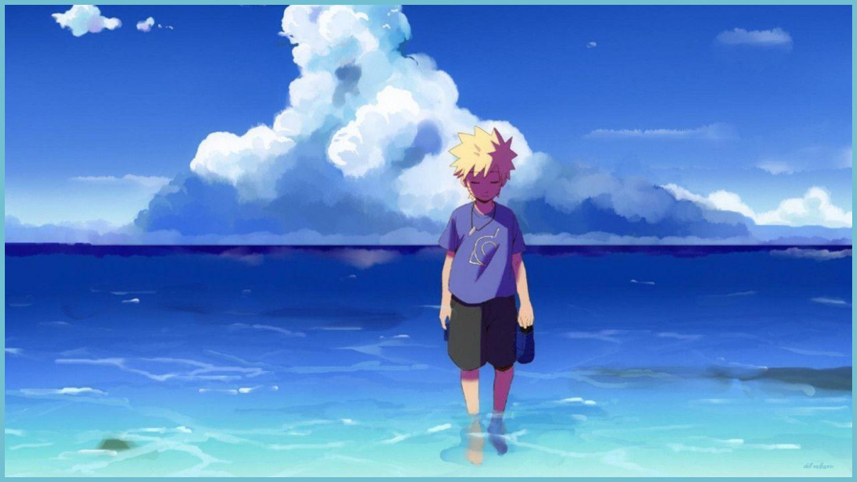 anime ragazzo spiaggia mare, 1241x698 HD, Laptop