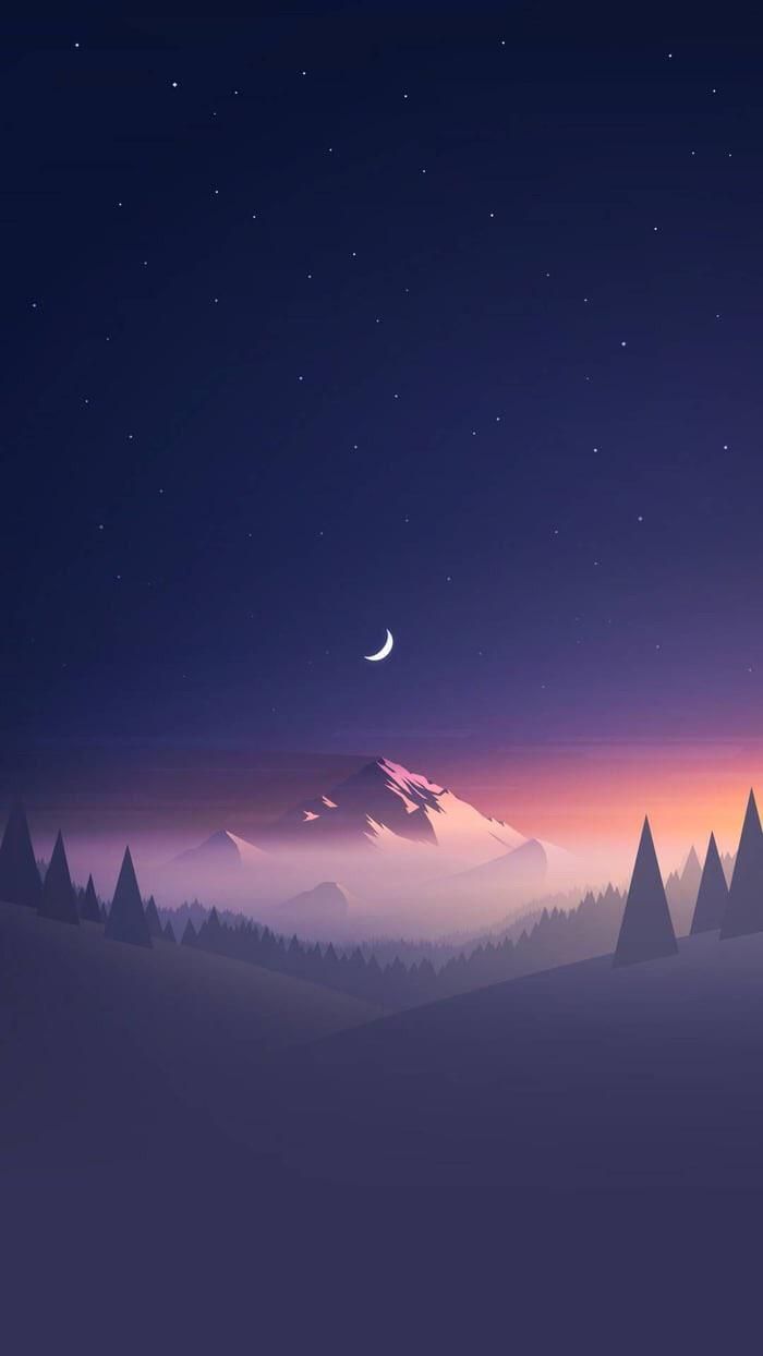 montagne nebbia luna minimalista, 700x1244 Full HD Verticale, Smartphone