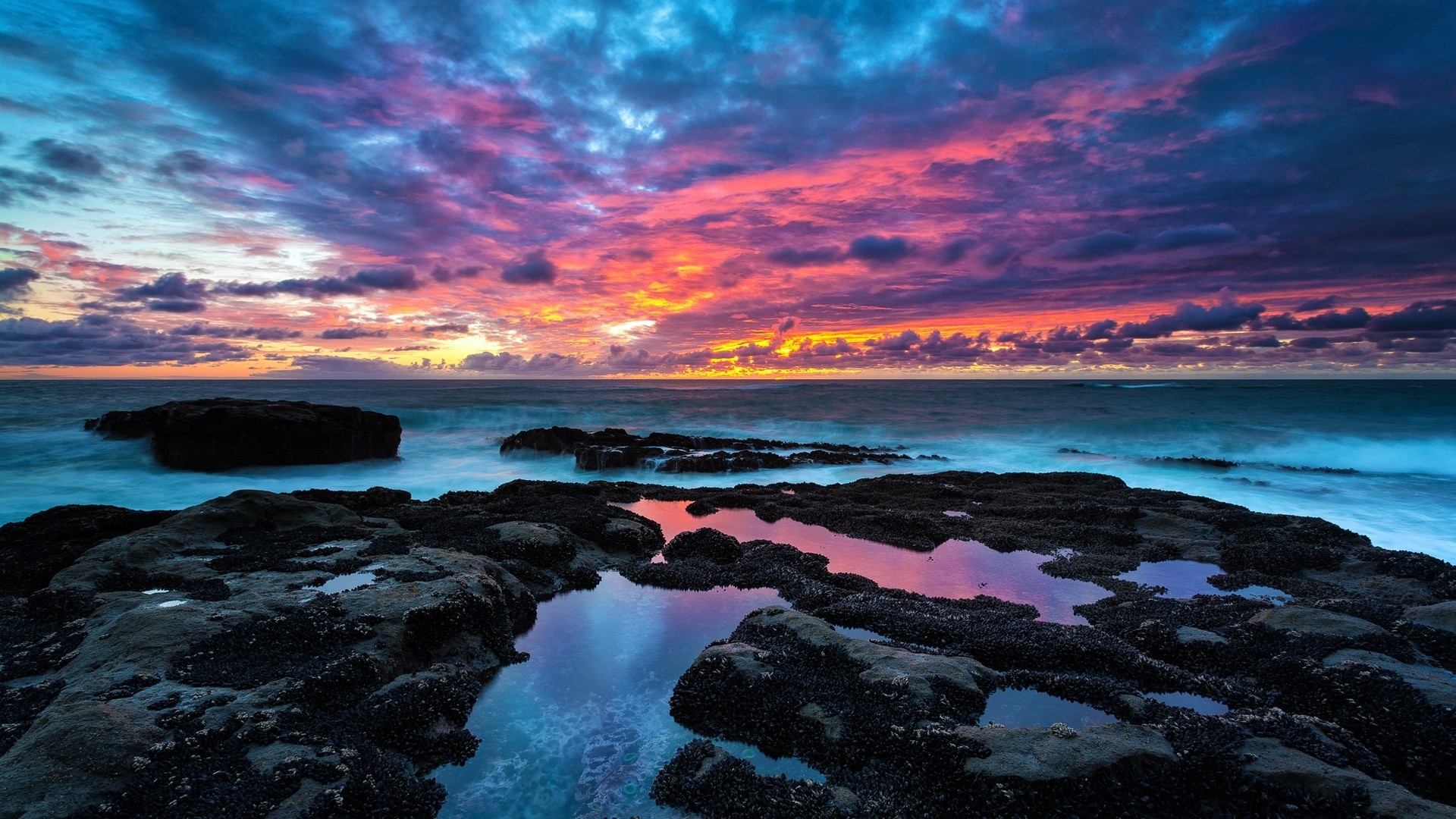 scogliere mare tramonto nuvole, 1920x1080 Full HD 1080p, PC Desktop