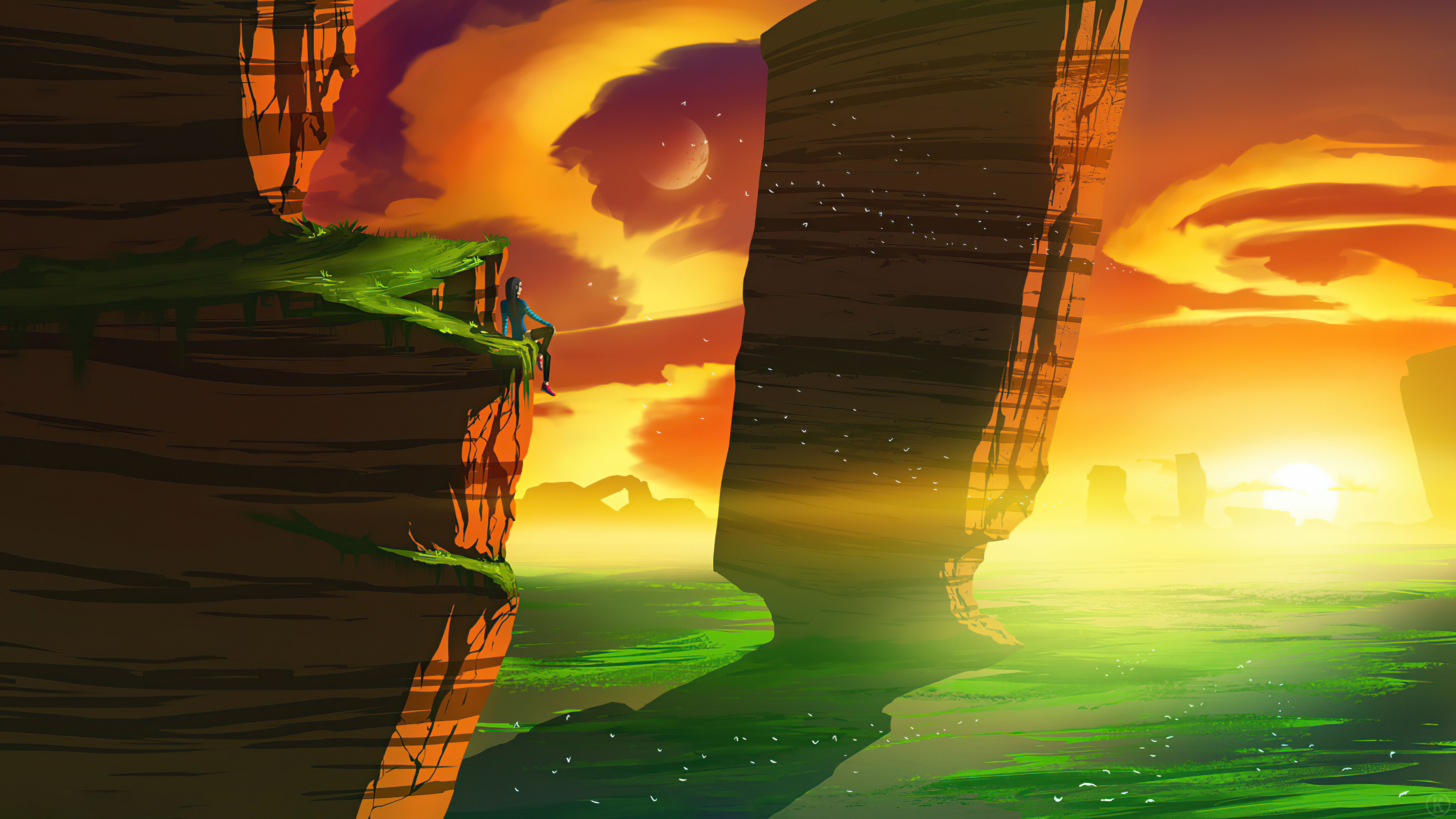 scogliere canyon tramonto verde anime, 5120x2880 4K Ultra HD, Smart TV 4K