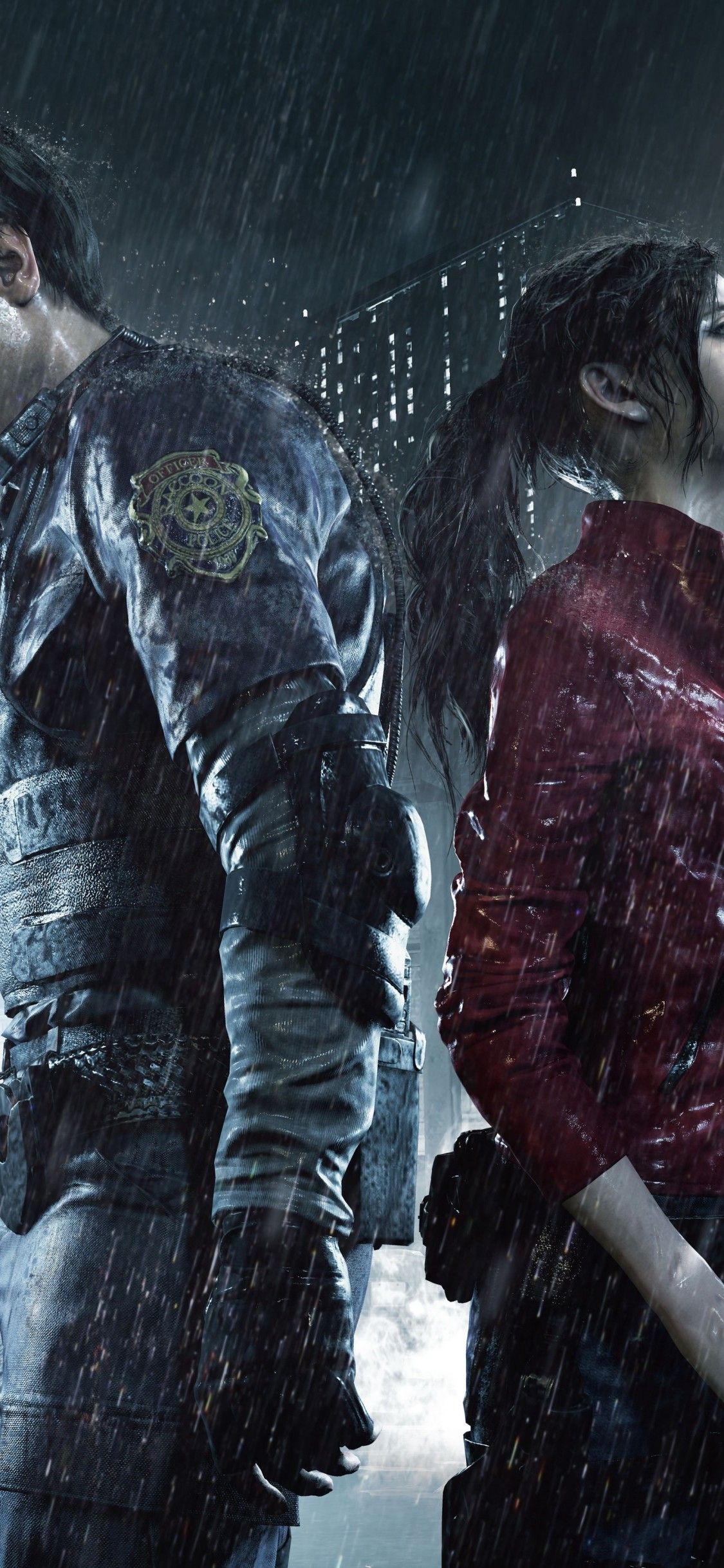 Resident Evil 2 personaggi pioggia, survival horror, 1125x2436 Verticale, iPhone Pro