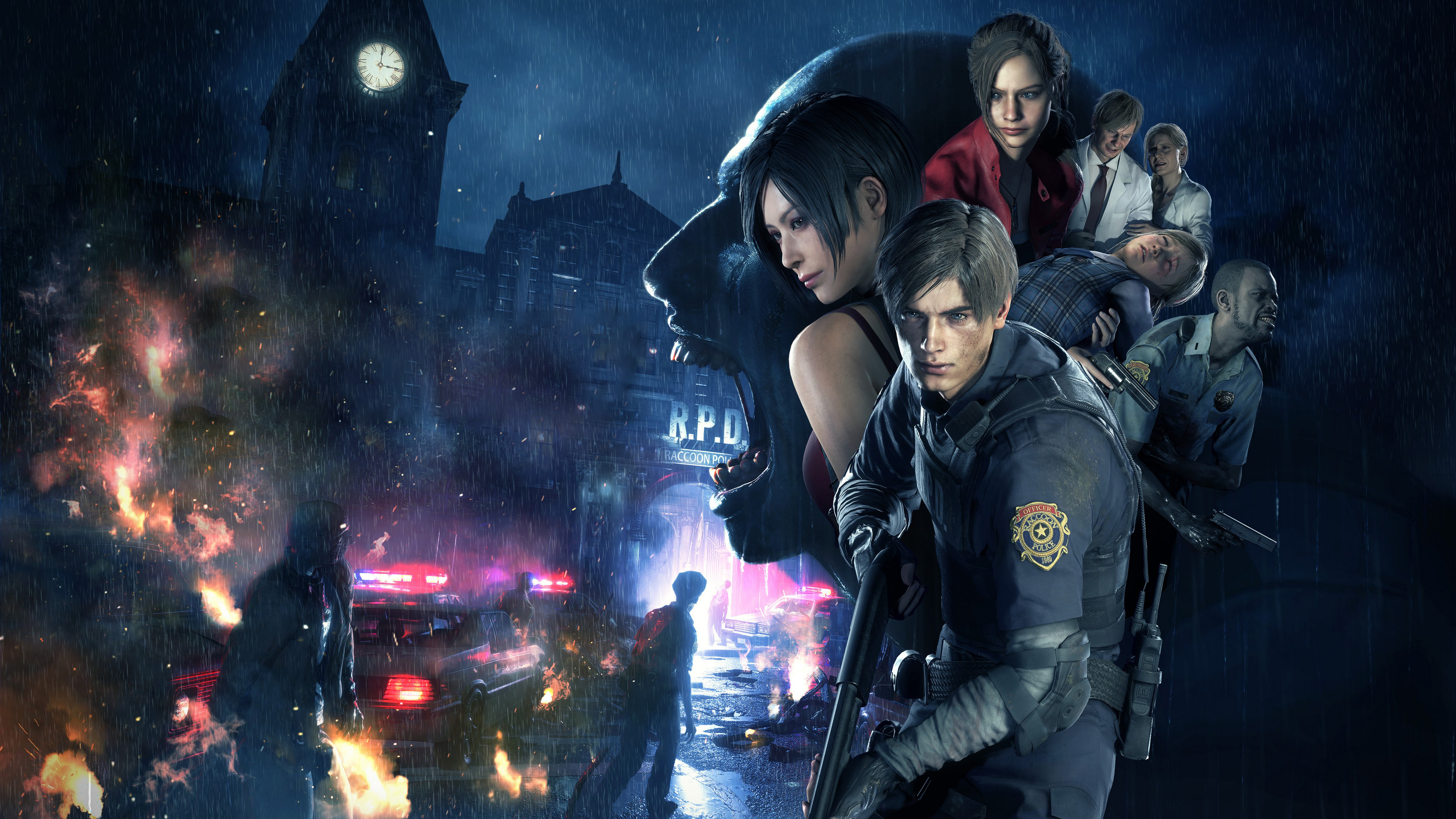 Resident Evil 2 personaggi notte, 4096x2304 UHD, Monitor 4K