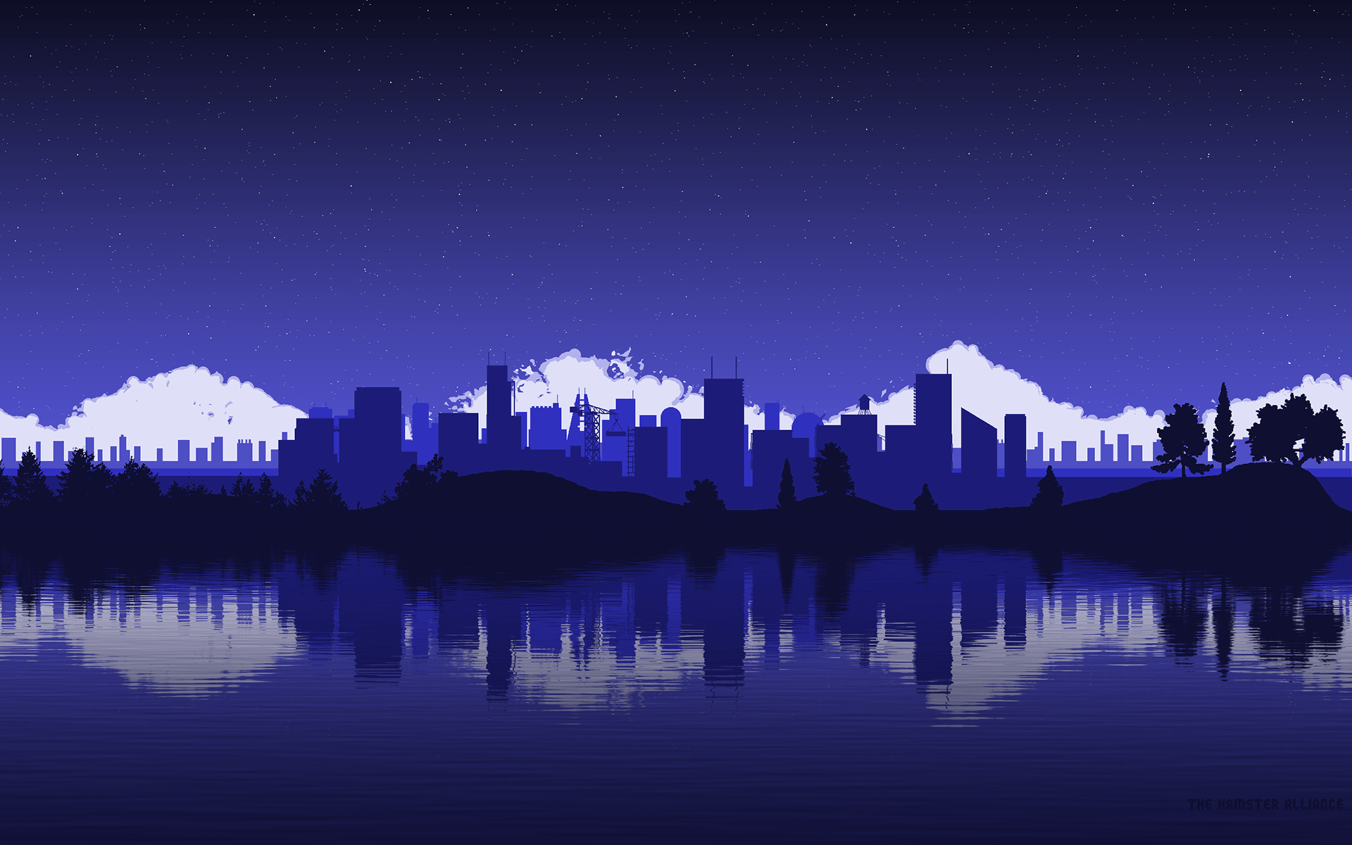 Città pixel art notturna blu, 1920x1200 Full HD+, Desktop