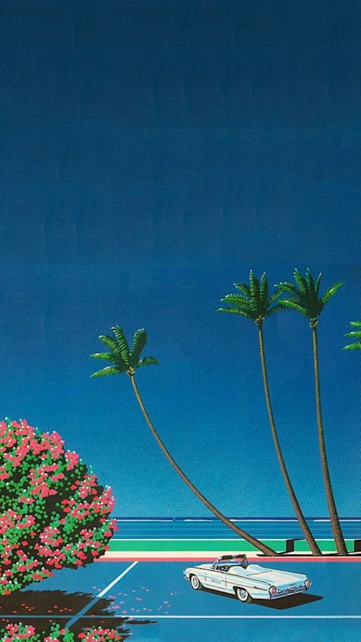 Auto retrò con palme e mare, 720x1280 Full HD Verticale, Smartphone