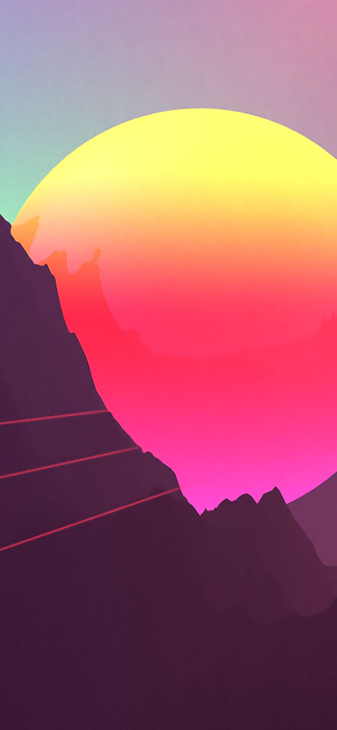 Sole retrowave montagne viola, 1125x2436 Full HD Verticale, iPhone
