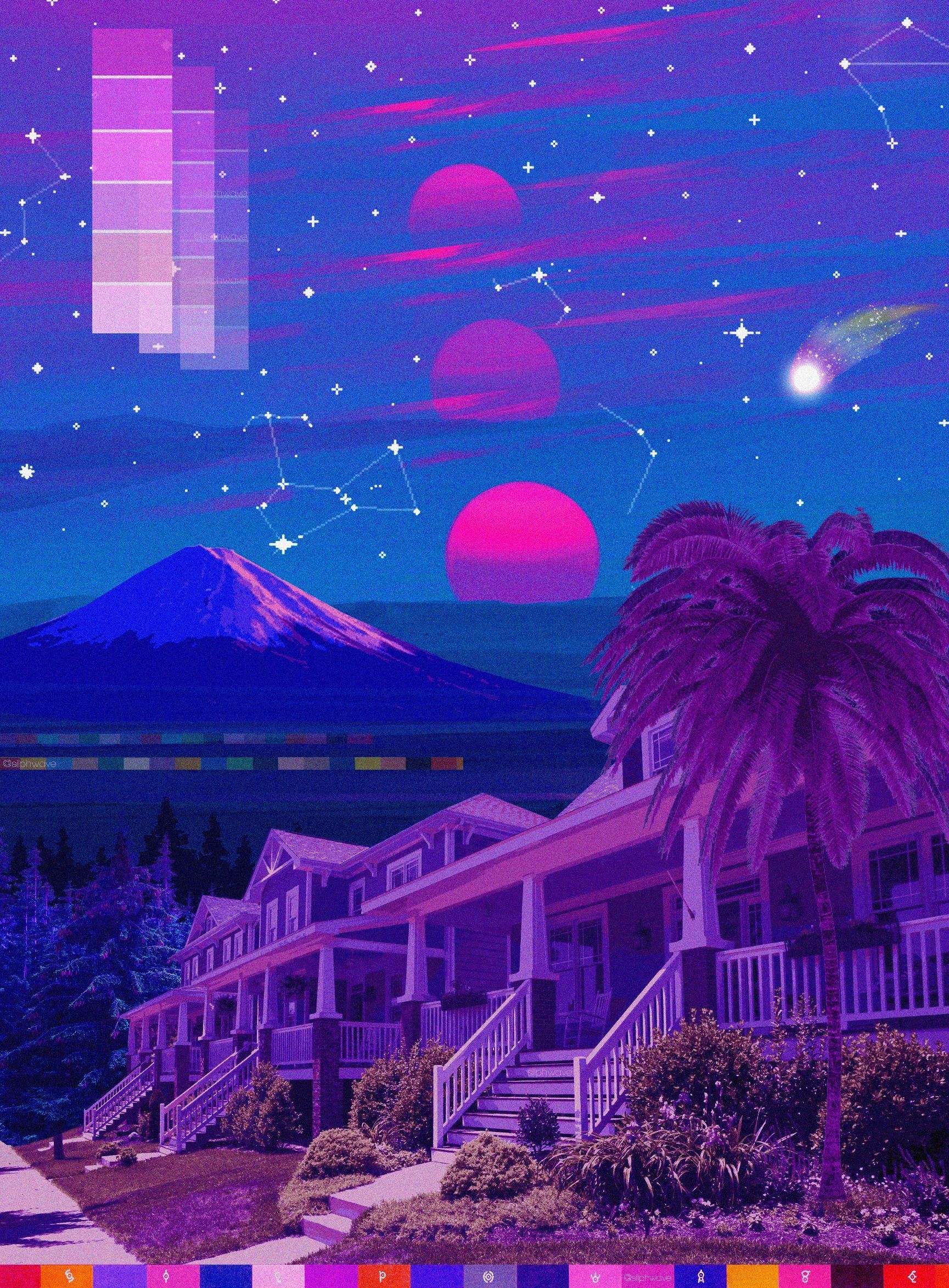 Casa suburbana vaporwave viola, 1729x2346 Full HD Verticale, iPhone
