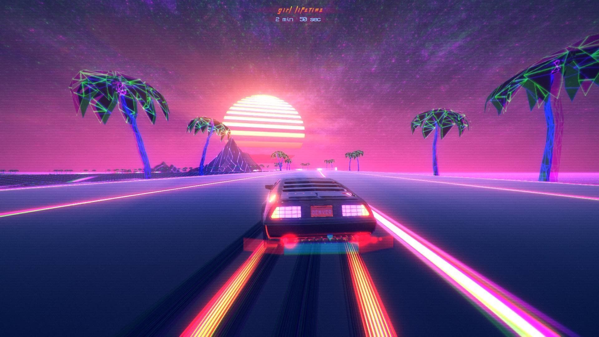 Auto retrowave con palme e sole, 1920x1080 1080p, Desktop
