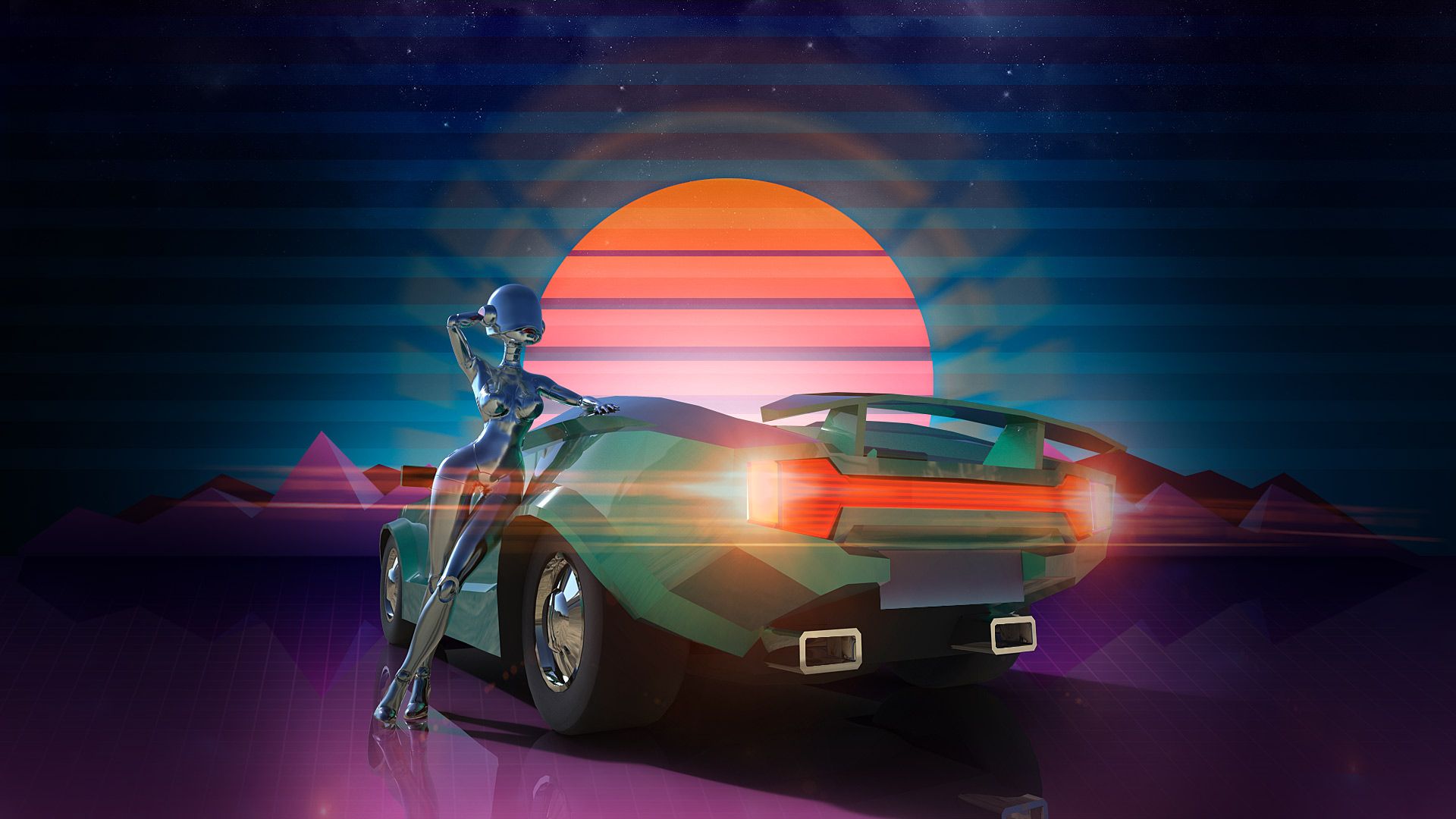 Auto sportiva synthwave al tramonto, 1920x1080 1080p, PC Desktop