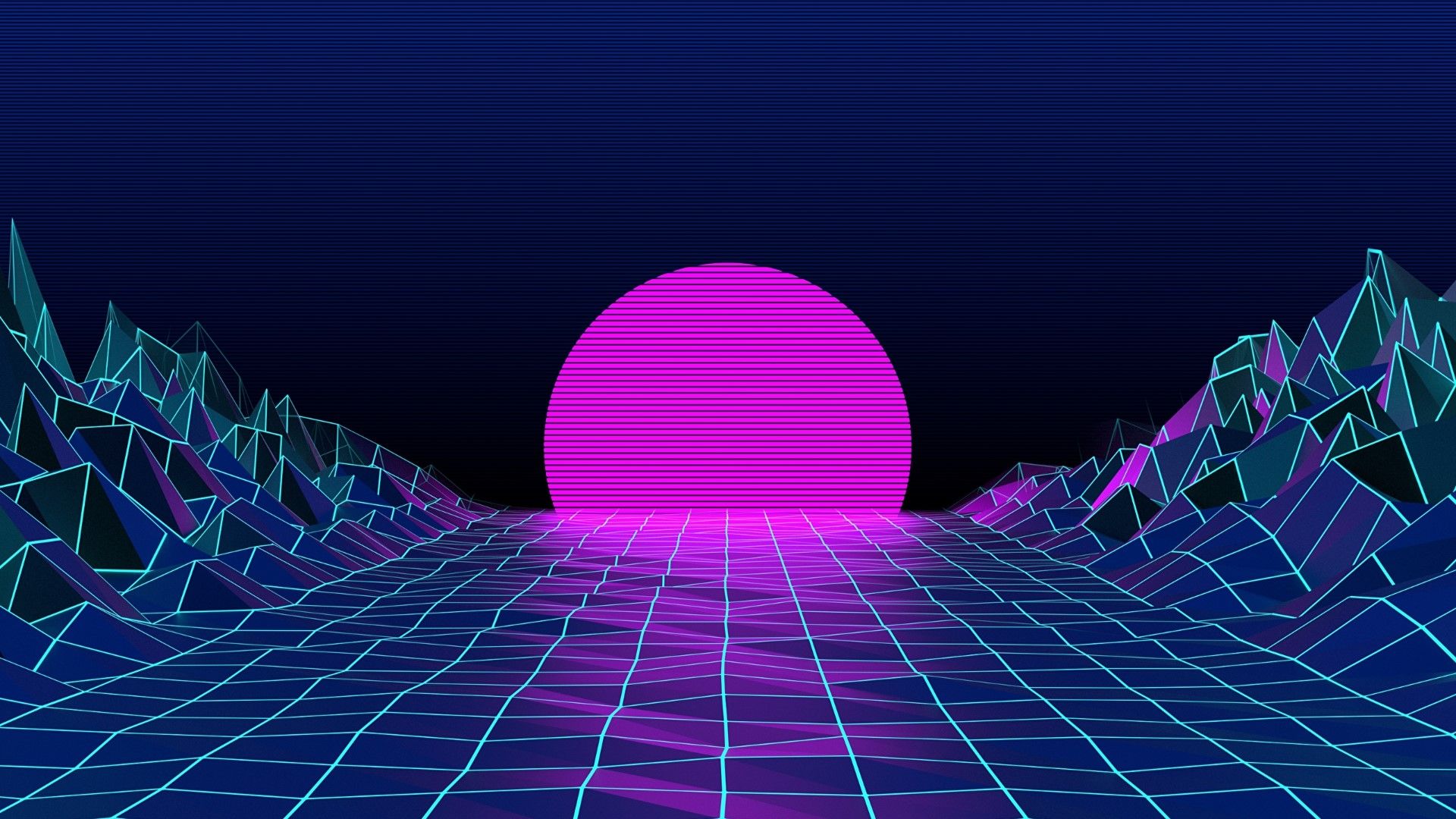 Griglia retrowave con sole magenta, 1920x1080 Full HD, Laptop