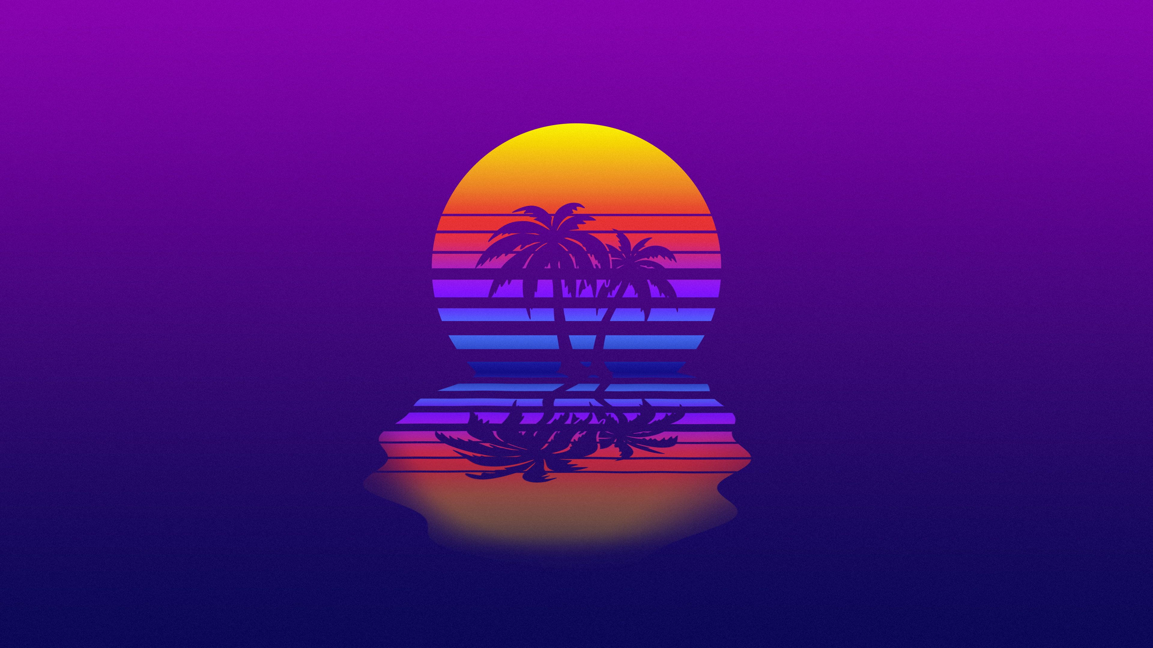 Tramonto retrowave palme viola, 3840x2160 4K, Desktop 4K