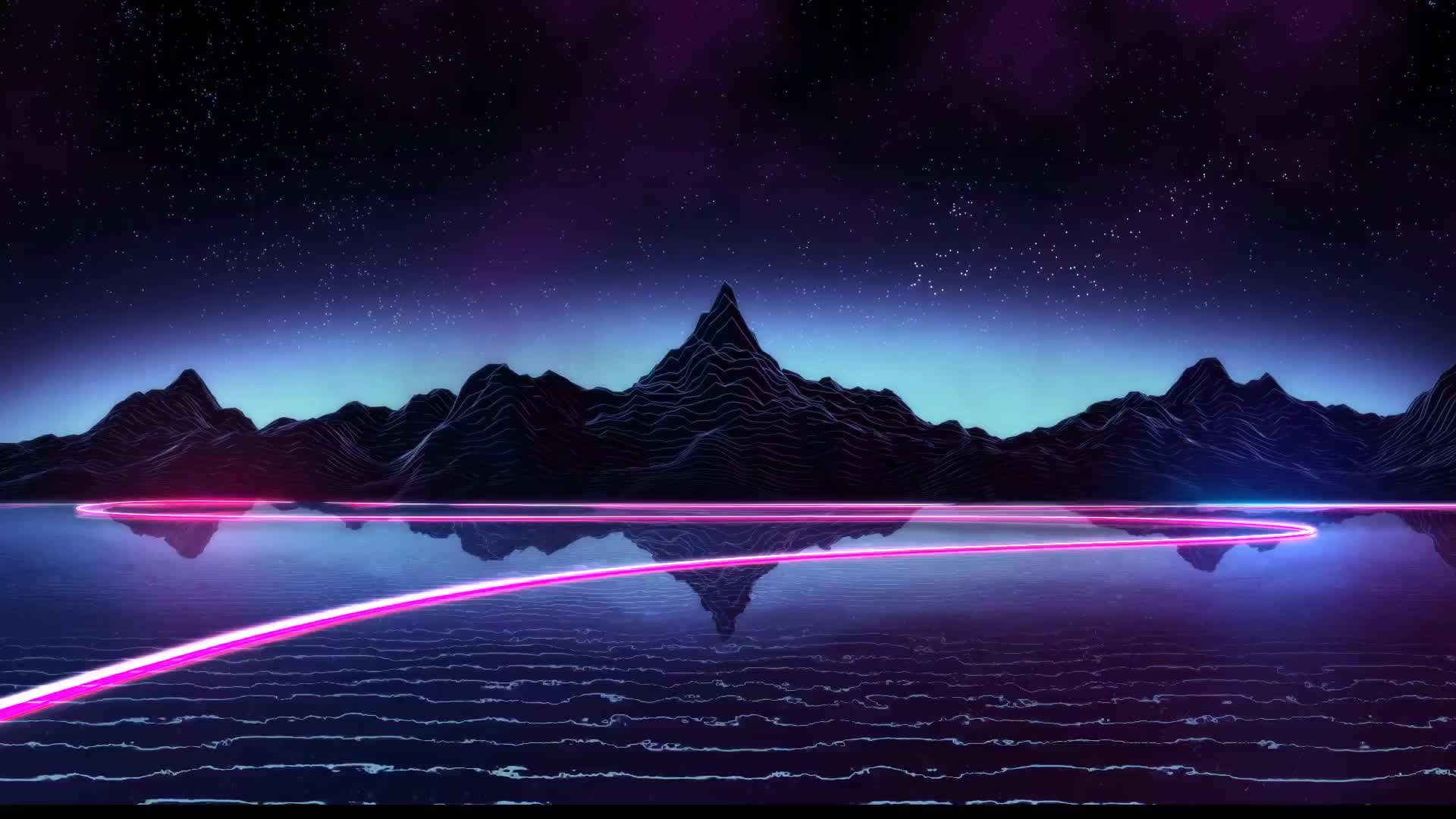 Montagne synthwave neon viola, 1920x1080 1080p, PC Desktop