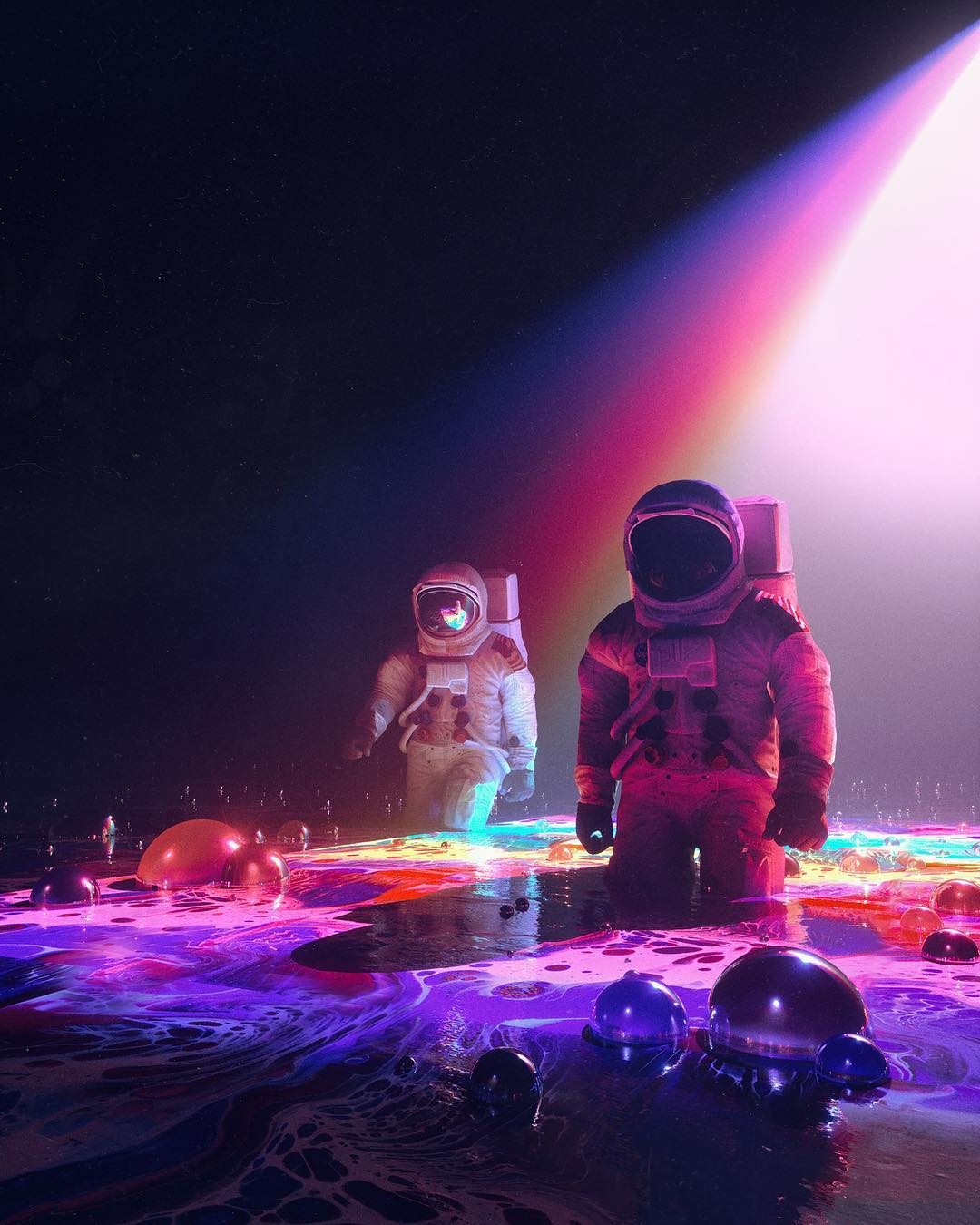 Astronauti su superficie iridescente, 1080x1350 Verticale, Telefono