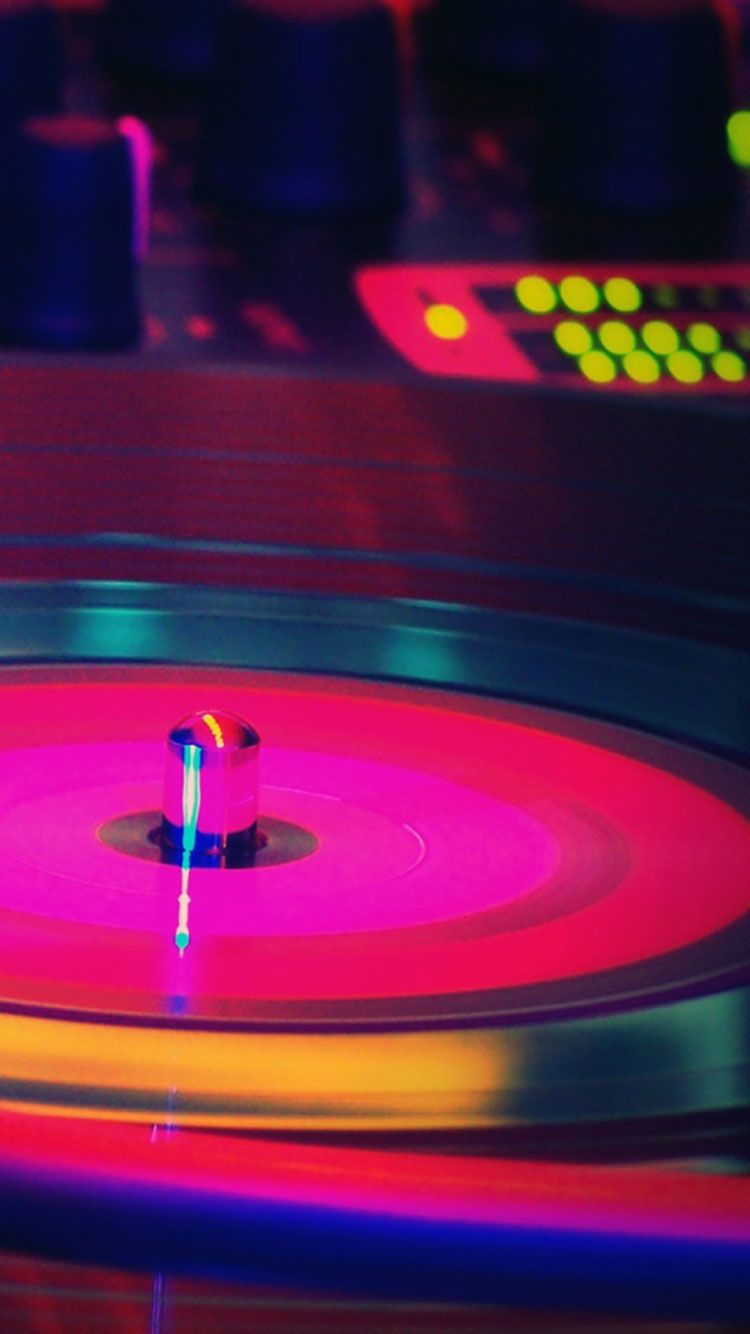 Giradischi vinile neon retro, 750x1334 Verticale, iPhone