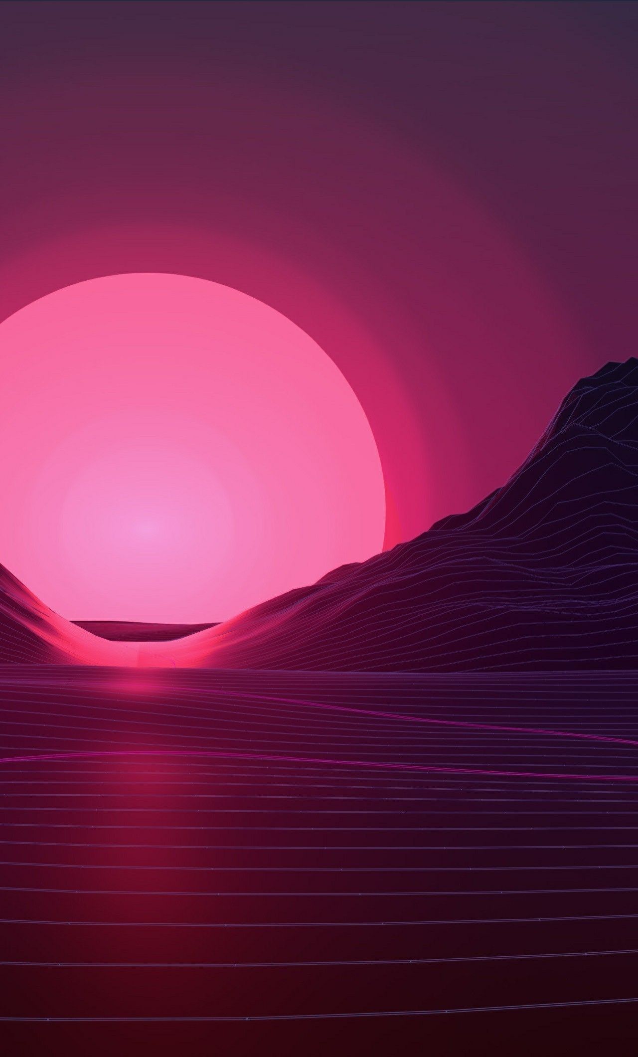Sole rosa retrowave montagne, 1280x2120 Verticale, iPhone Pro