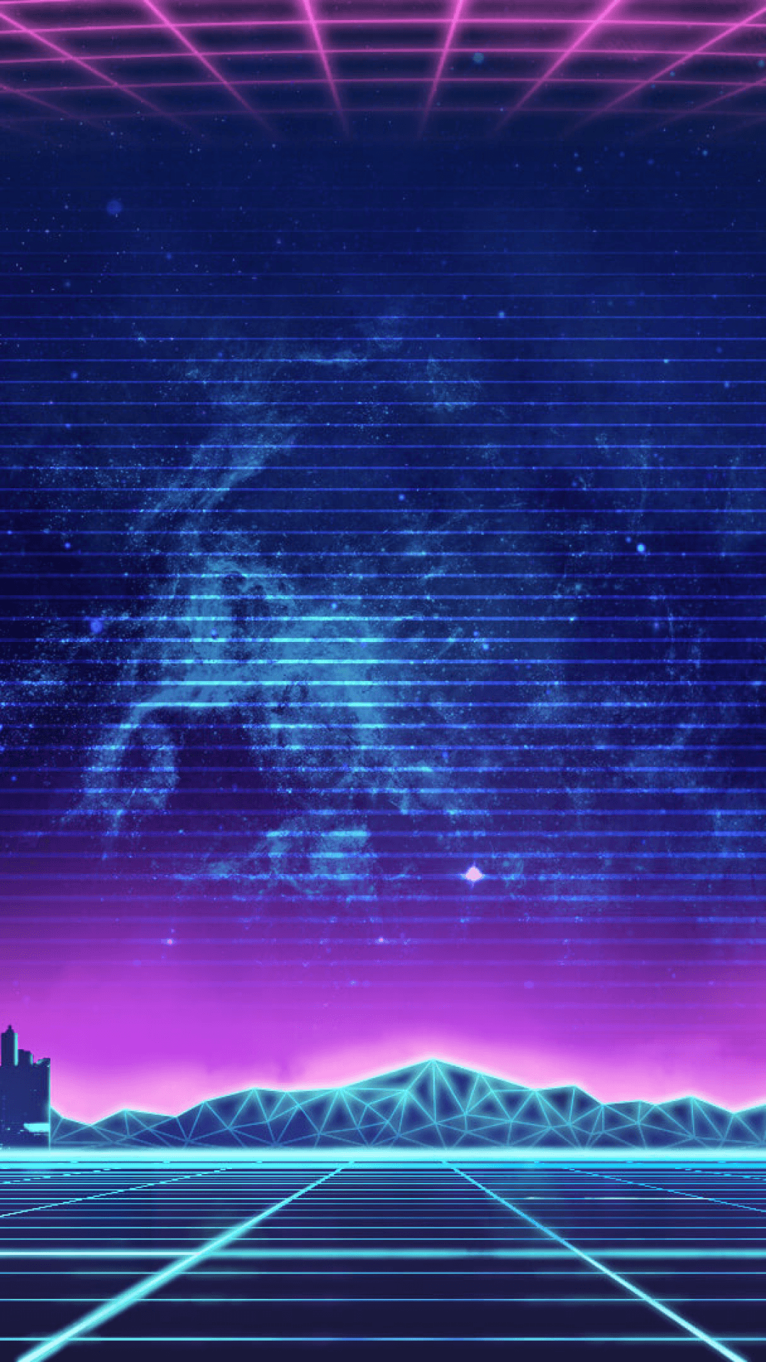 Griglia synthwave neon viola, 1080x1920 Verticale, iPhone Plus
