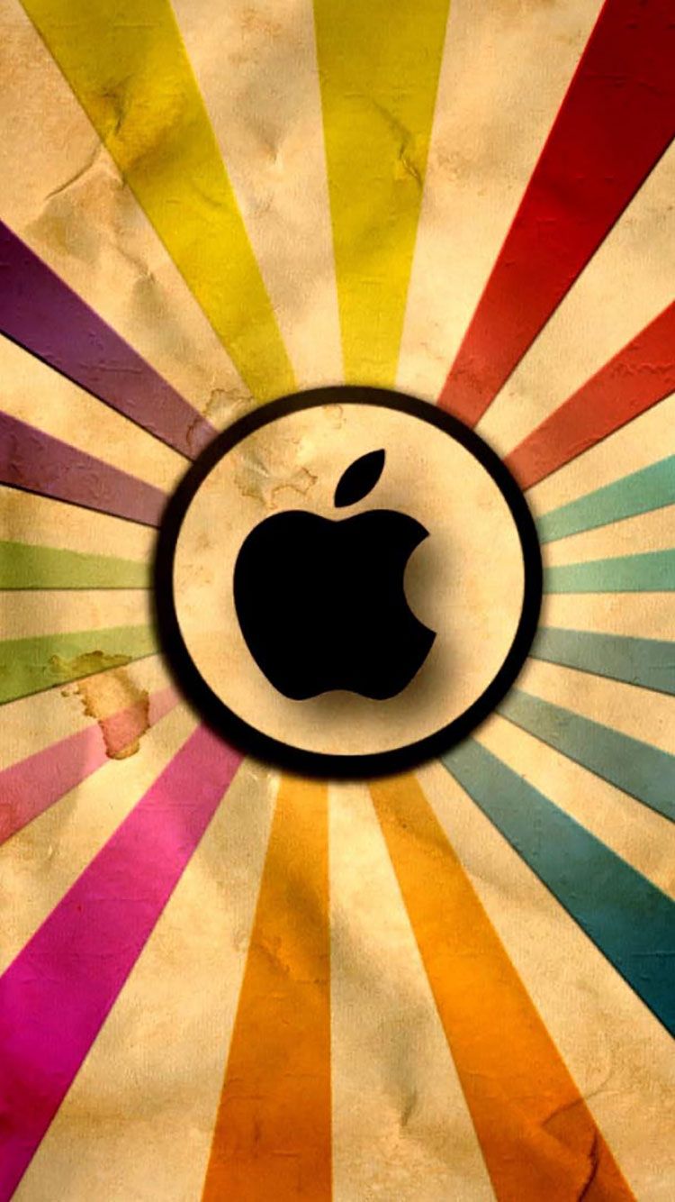 Logo Apple raggi retrò colorati, Cupertino, 750x1334 Full HD Verticale, iPhone Plus