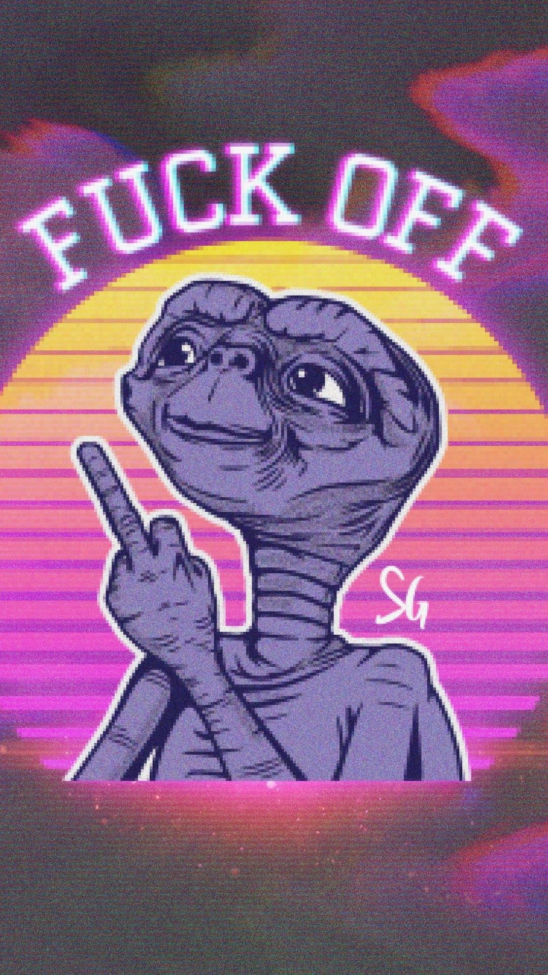 Alieno E.T. stile retro synthwave, 1080x1920 Verticale, iPhone Plus