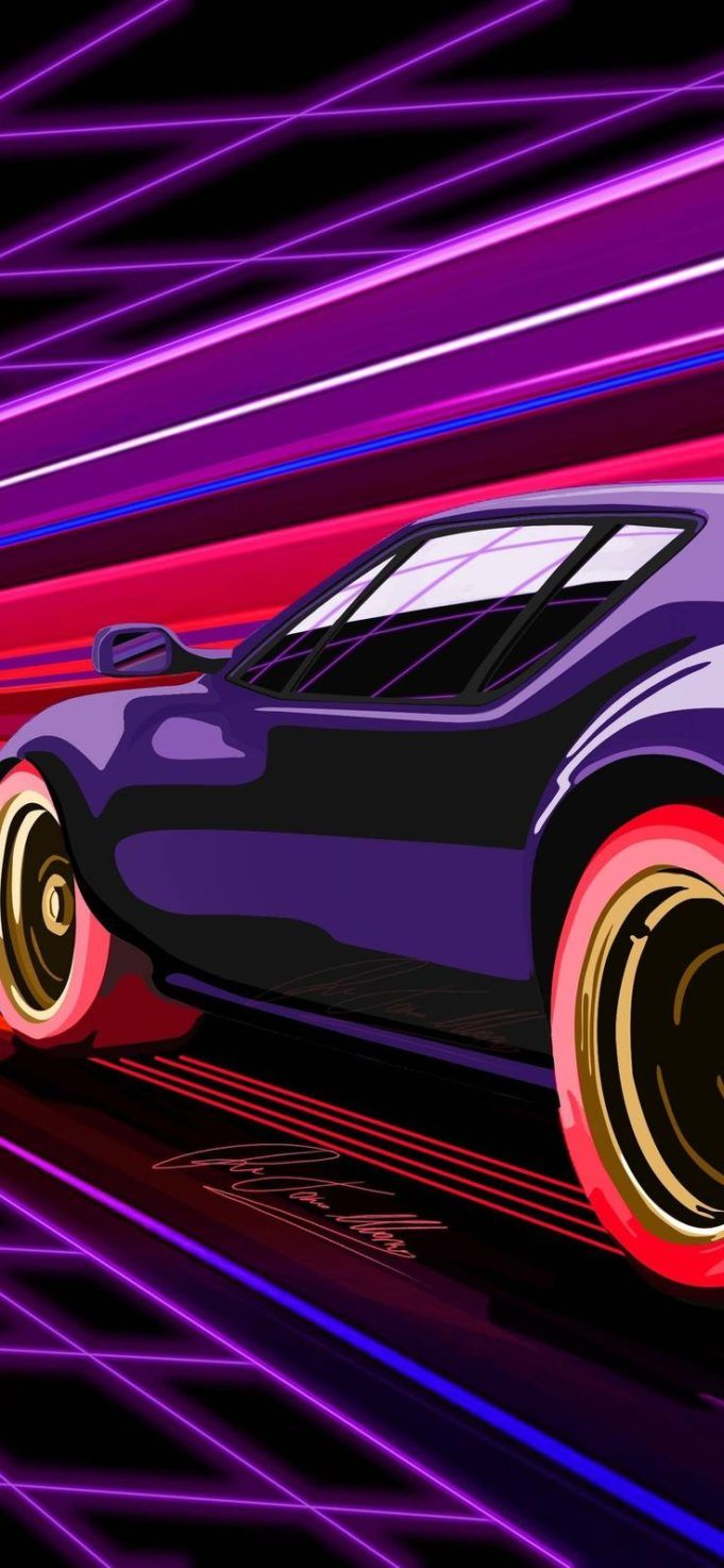Auto sportiva retro synthwave, 681x1474 Verticale, iPhone Pro