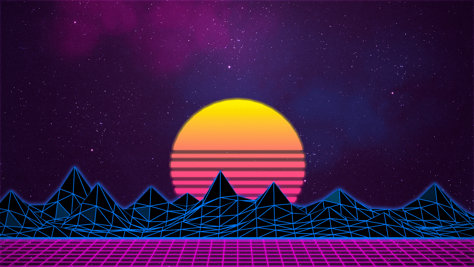 Griglia synthwave montagne sole, 1920x1080 Full HD, Desktop