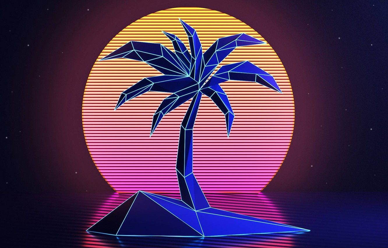 Palma retrowave sole neon, 1332x850 720p, Laptop