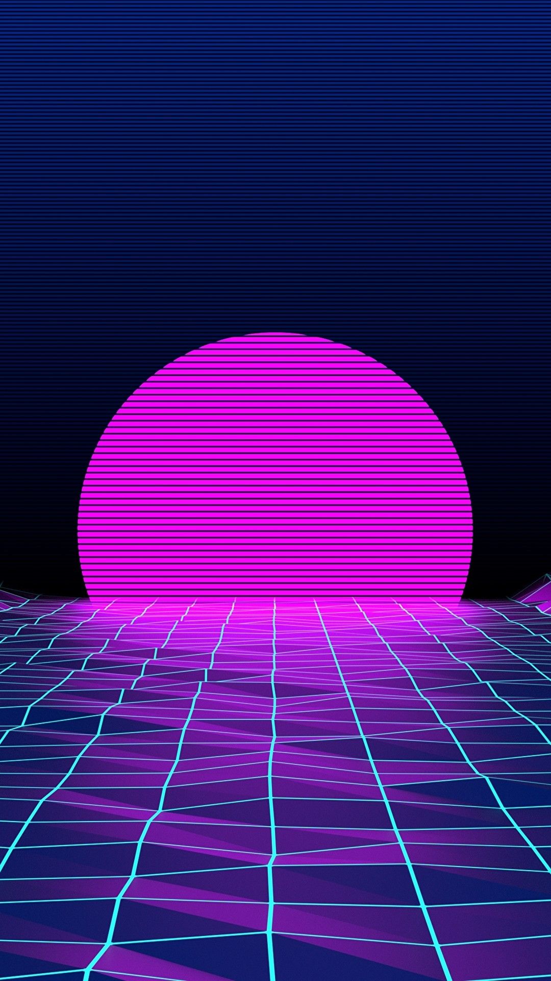 Sole retrowave griglia neon, 1080x1920 Full HD Verticale, iPhone