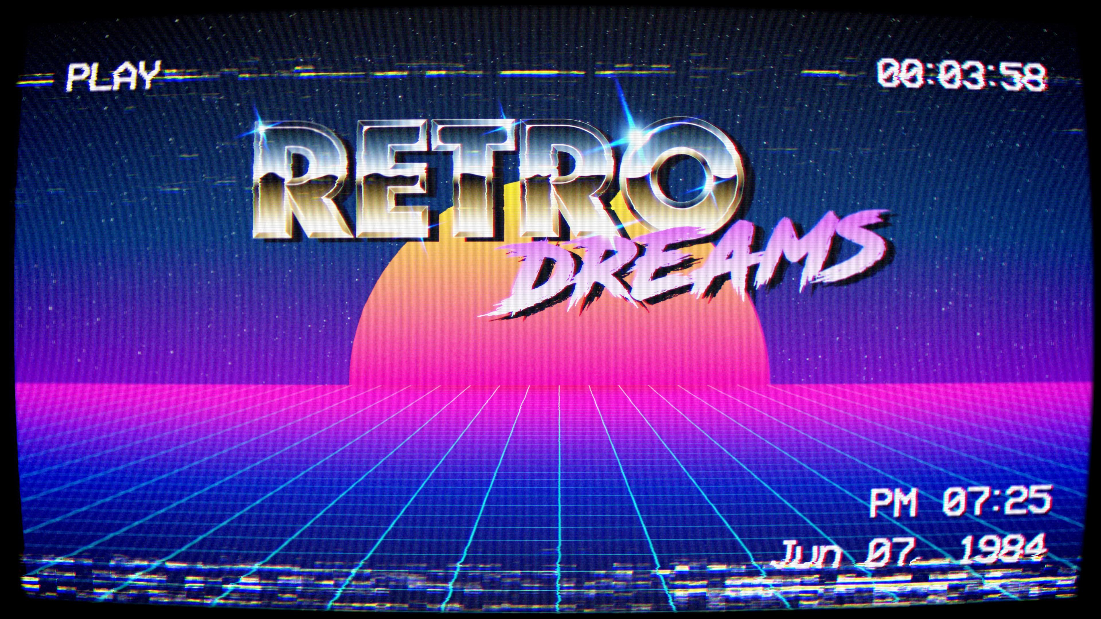Retro Dreams synthwave testo neon, 3840x2160 UHD, PC 4K