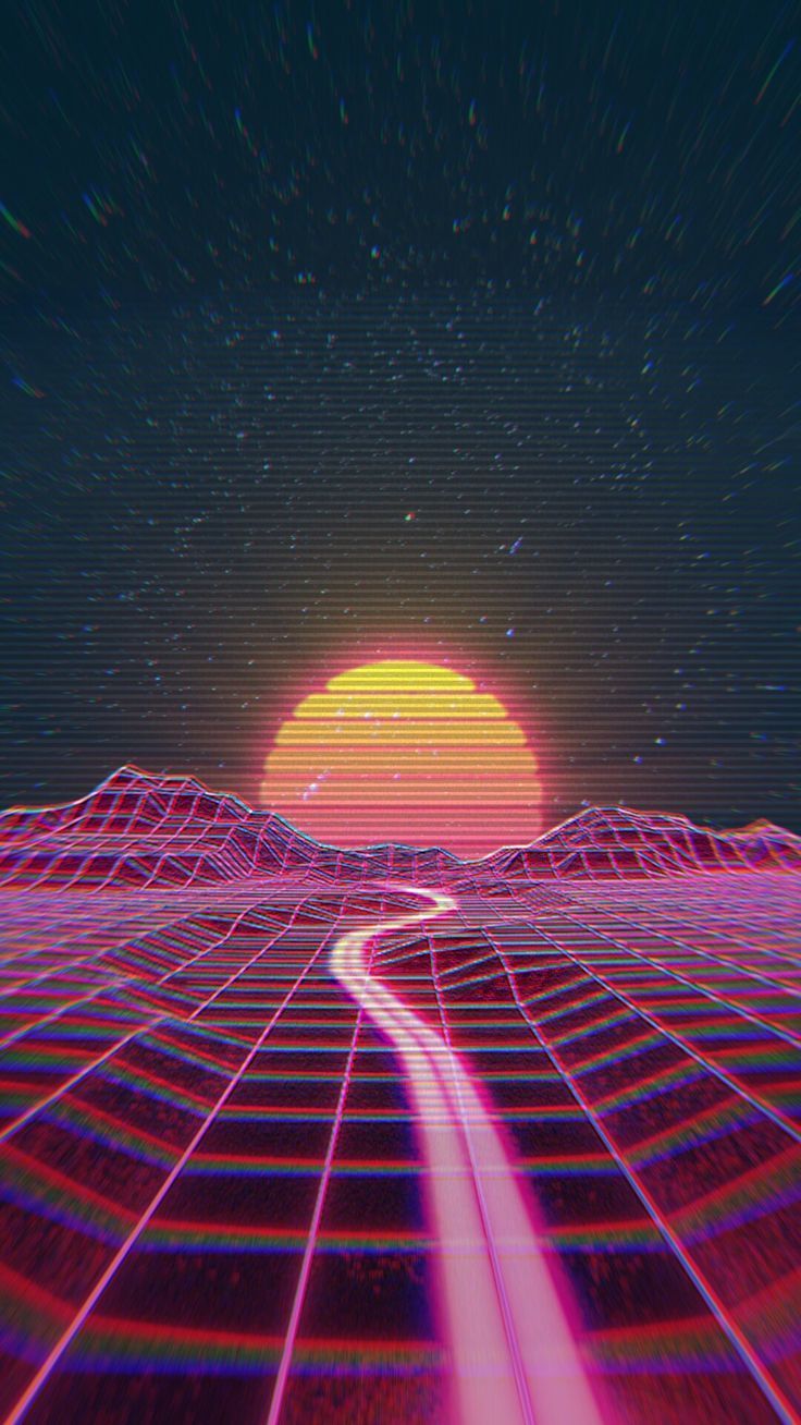 Griglia synthwave con sole retrò, 736x1308 Full HD Verticale, Smartphone