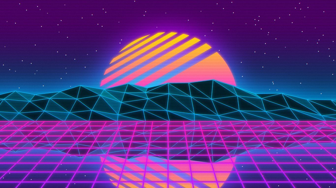 Paesaggio synthwave sole griglia, 1366x768 HD, Desktop